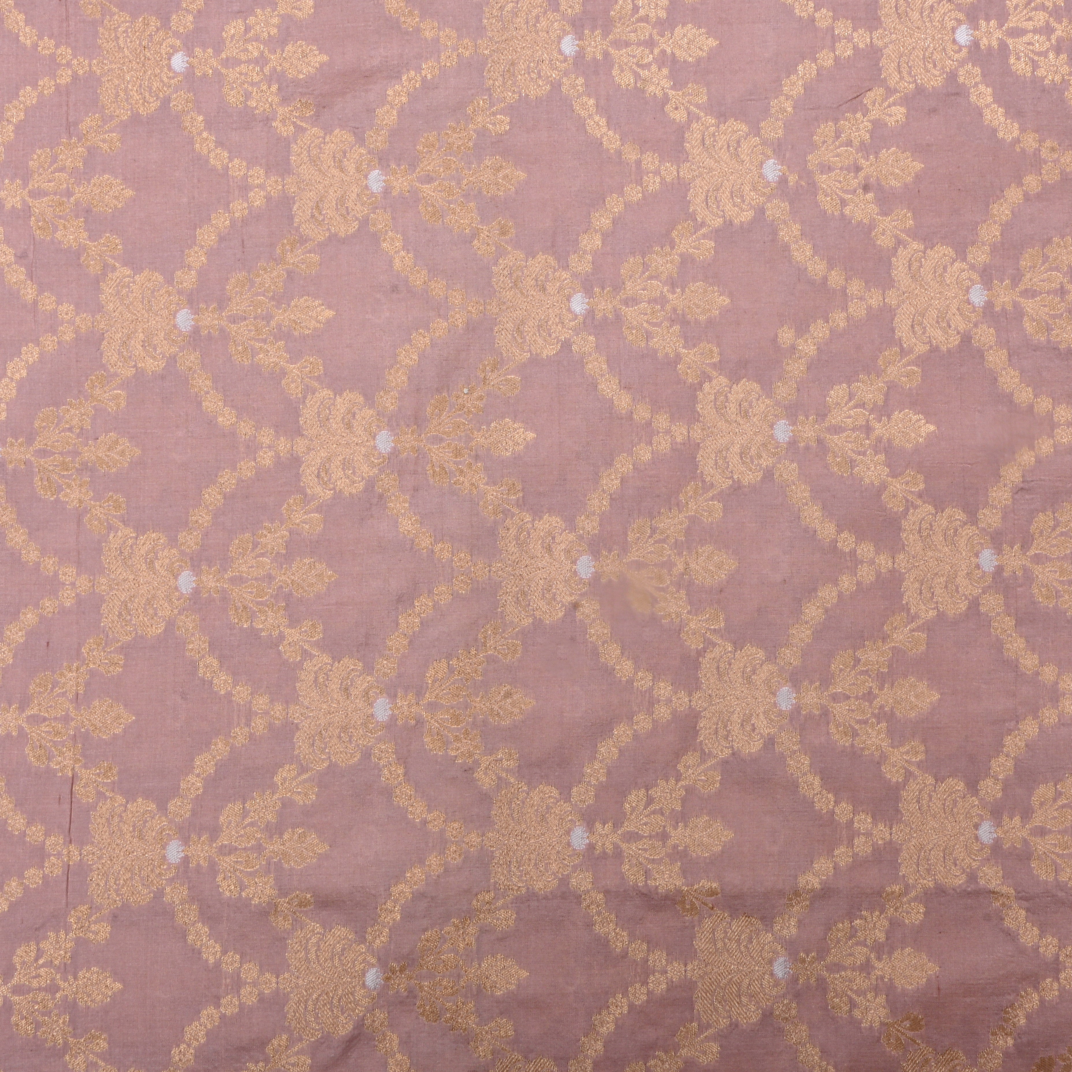 Rosy Brown Jamawar Silk Fabric With Scallop Design