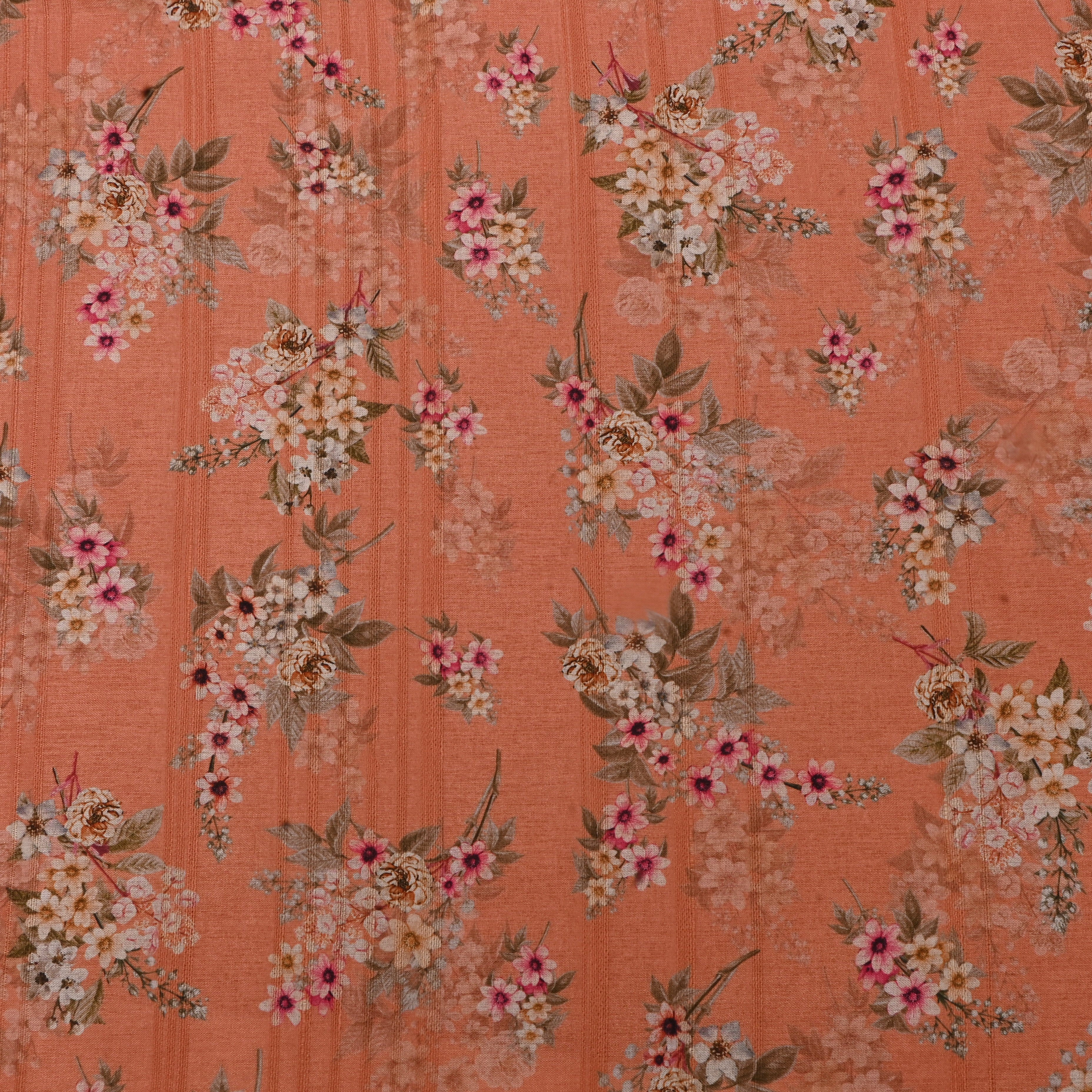 Dusty Orange Tussar Fabric With Floral Prints