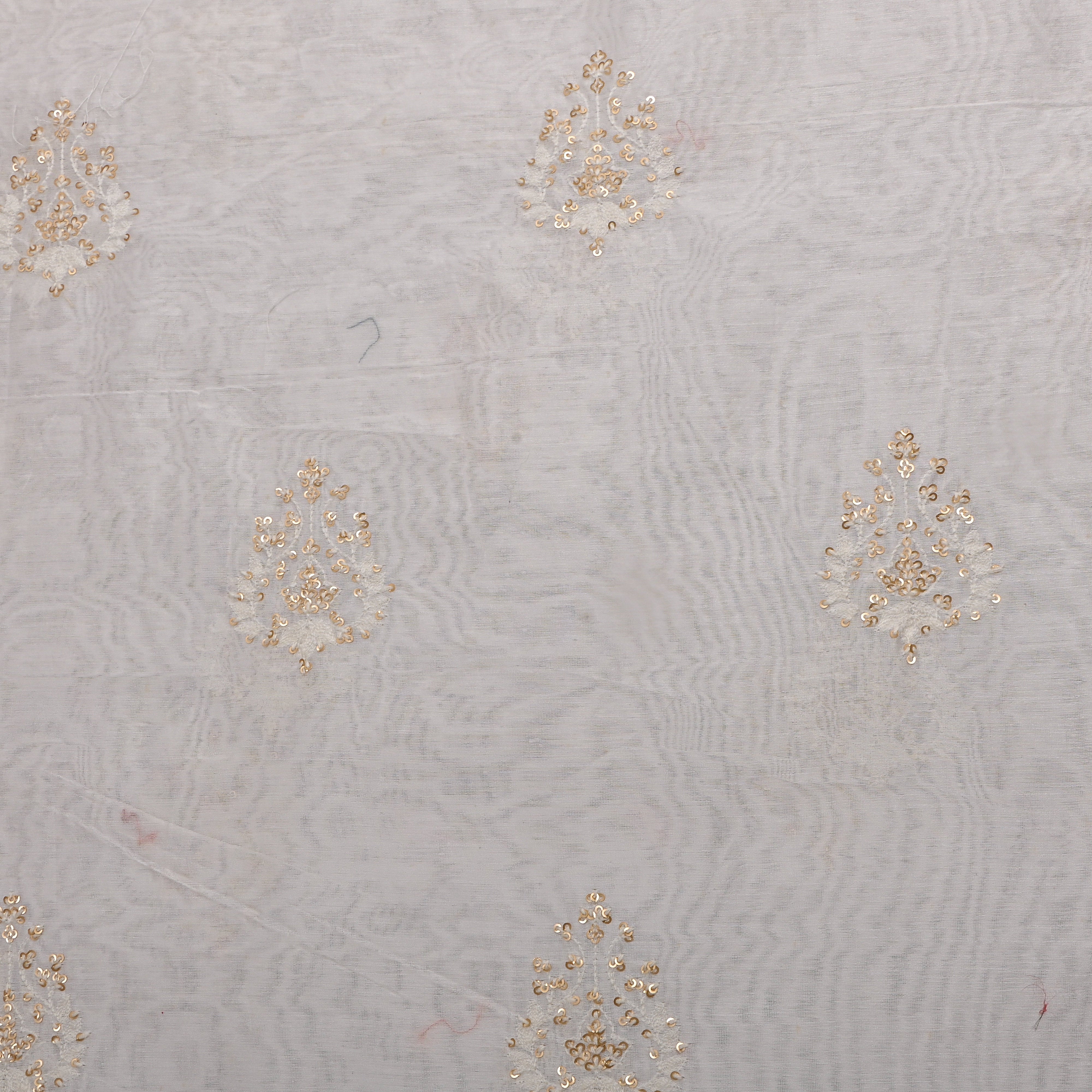 White Gold Sequin Booti Chanderi Fabric