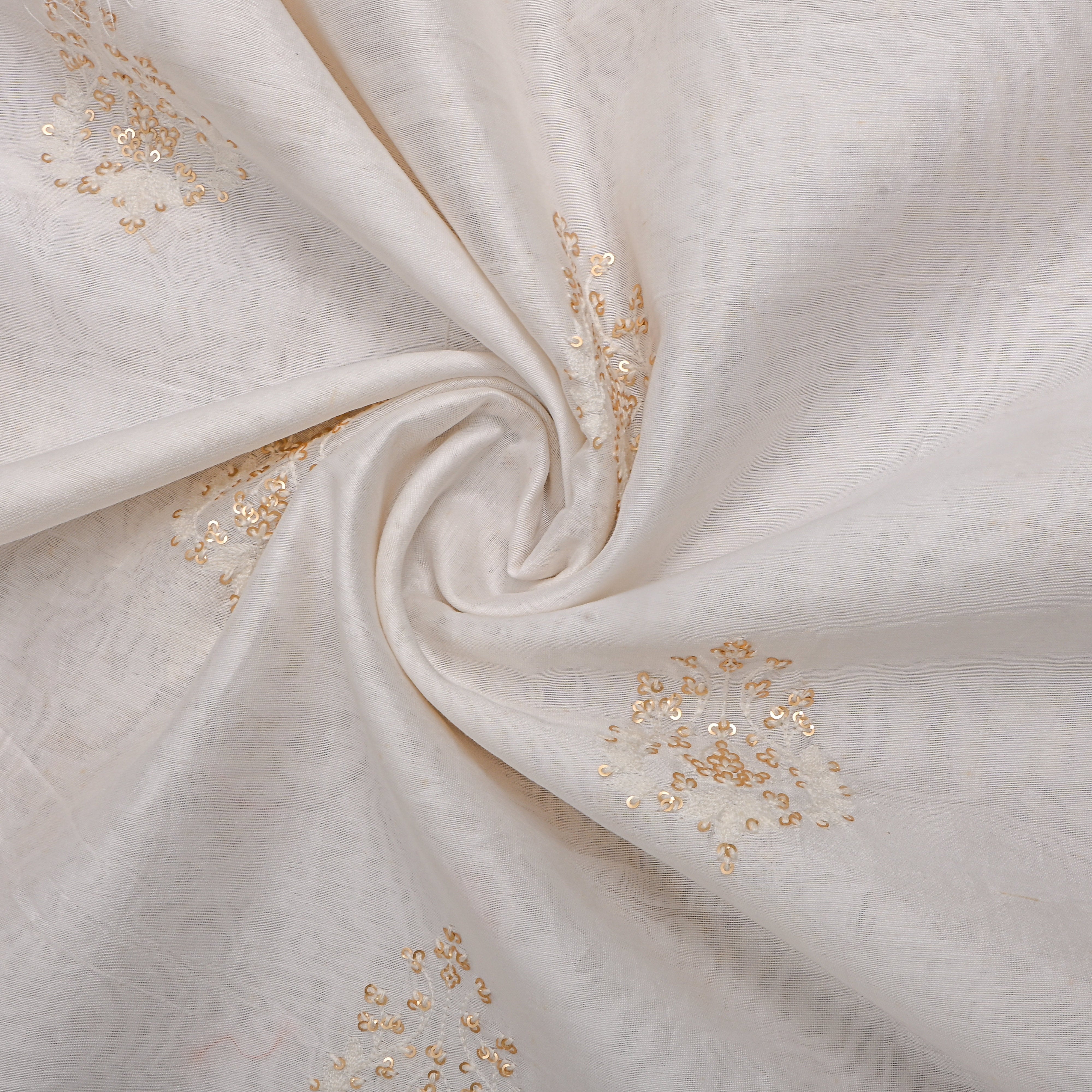 White Gold Sequin Booti Chanderi Fabric
