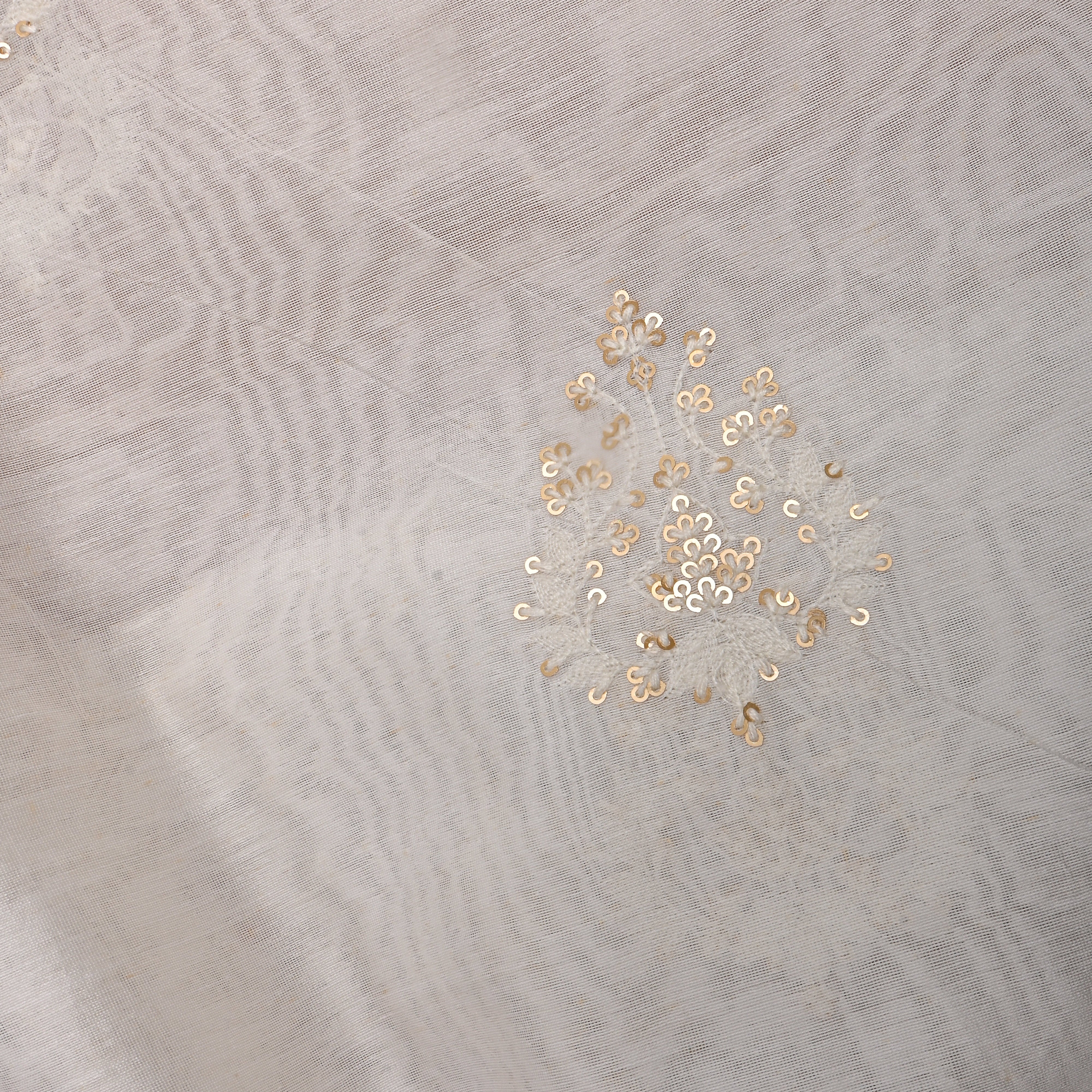 White Gold Sequin Booti Chanderi Fabric