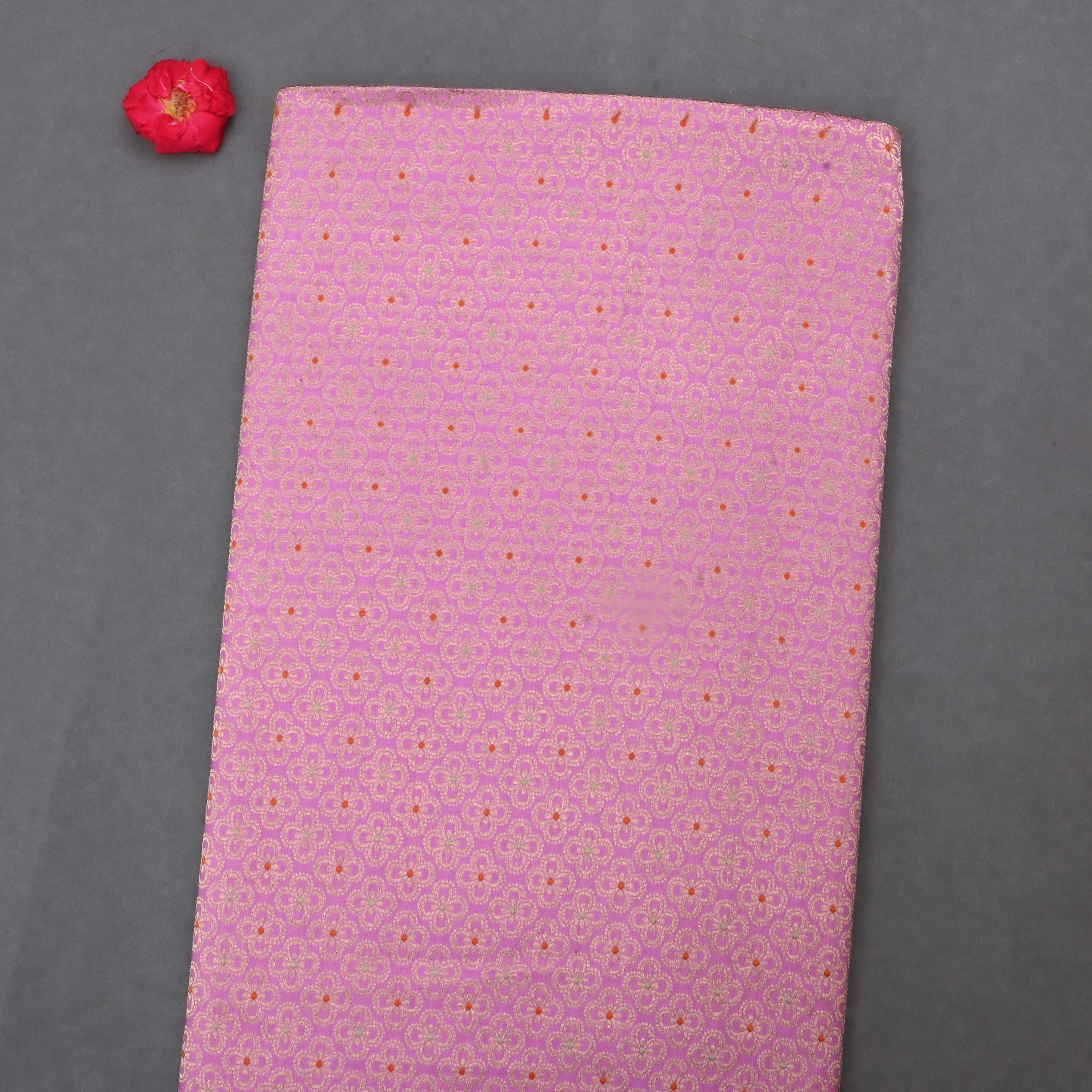 Lavender Pink Jamawar Silk Fabric With Floral Motifs