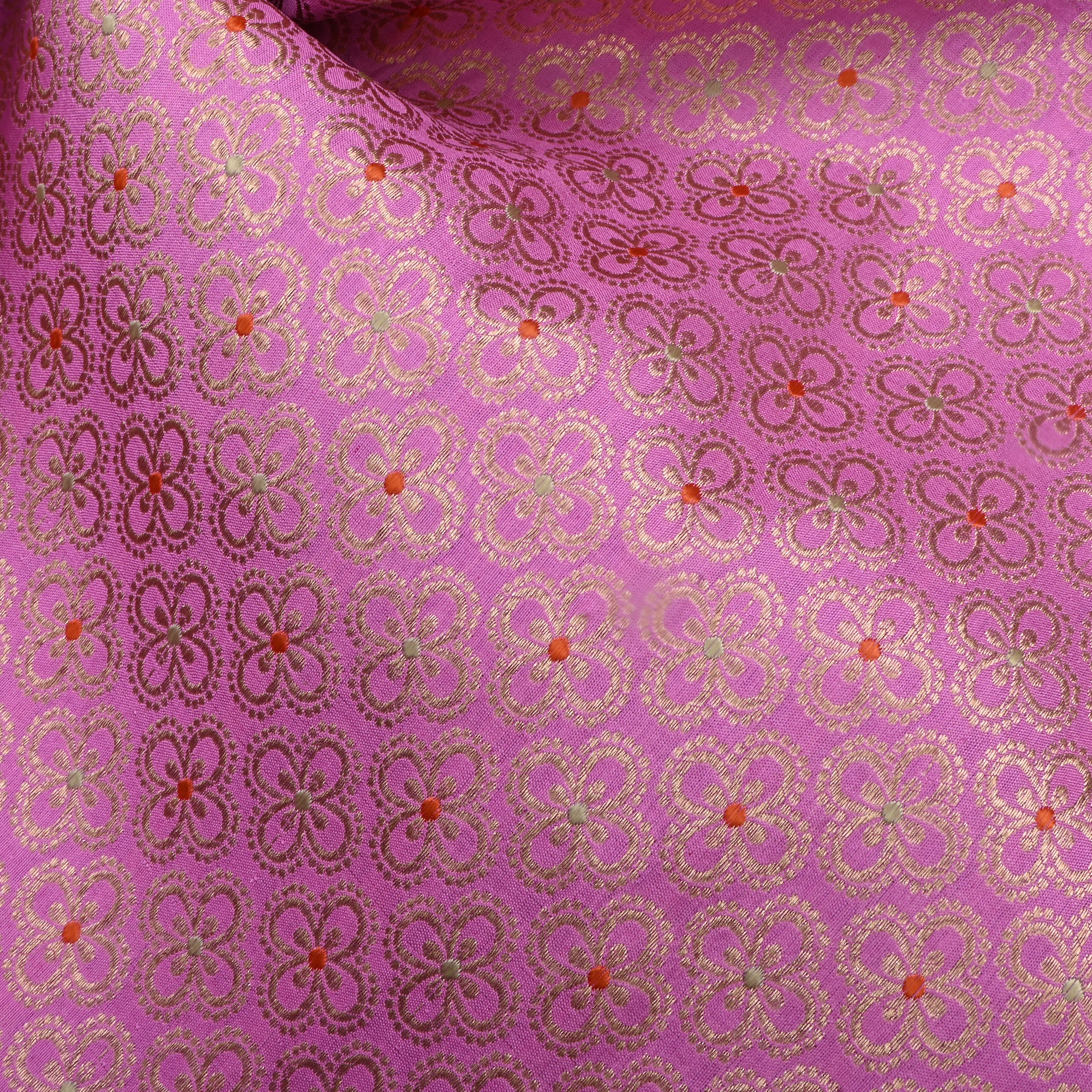Lavender Pink Jamawar Silk Fabric With Floral Motifs