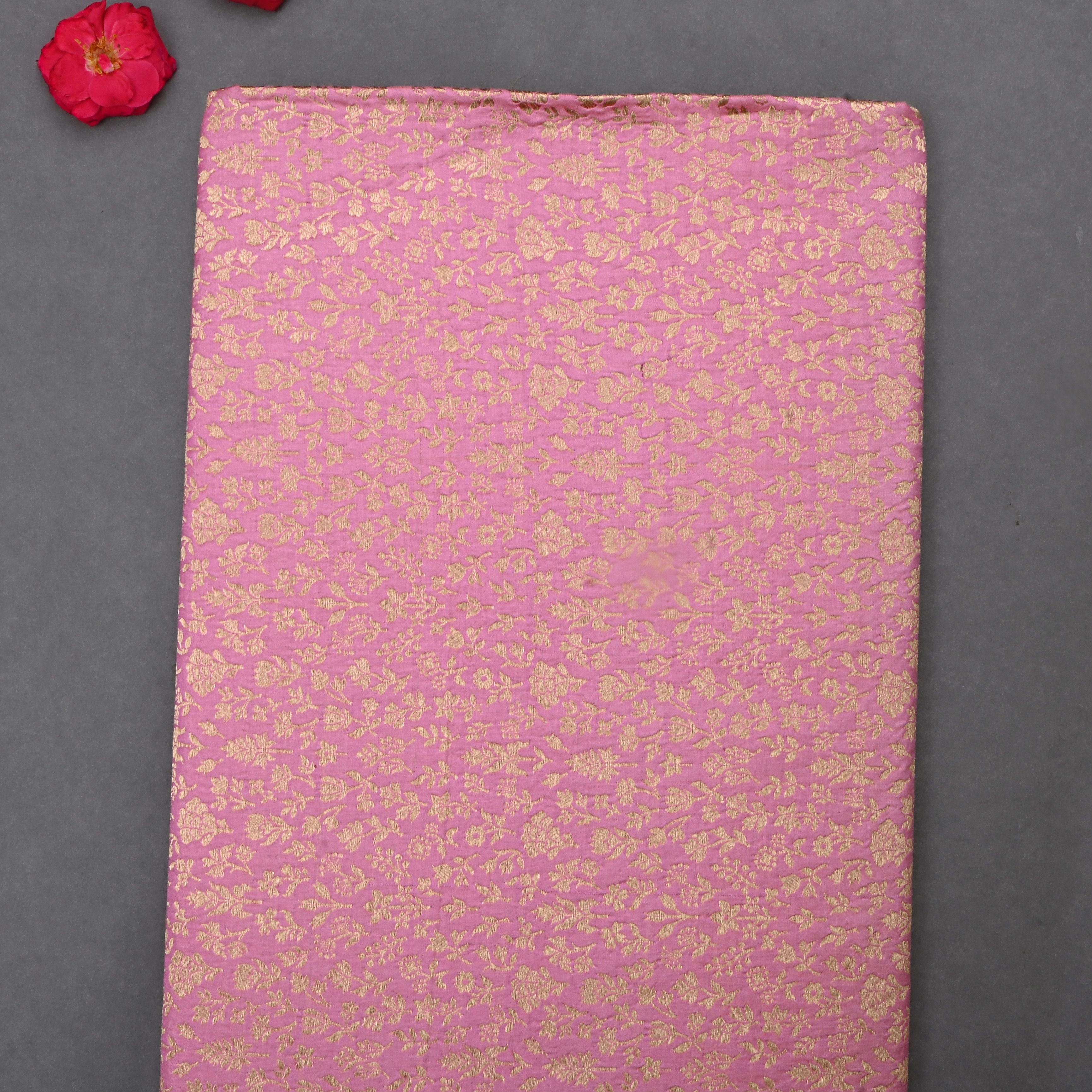 Dull Pink Jamawar Silk Fabric With Leaf Design