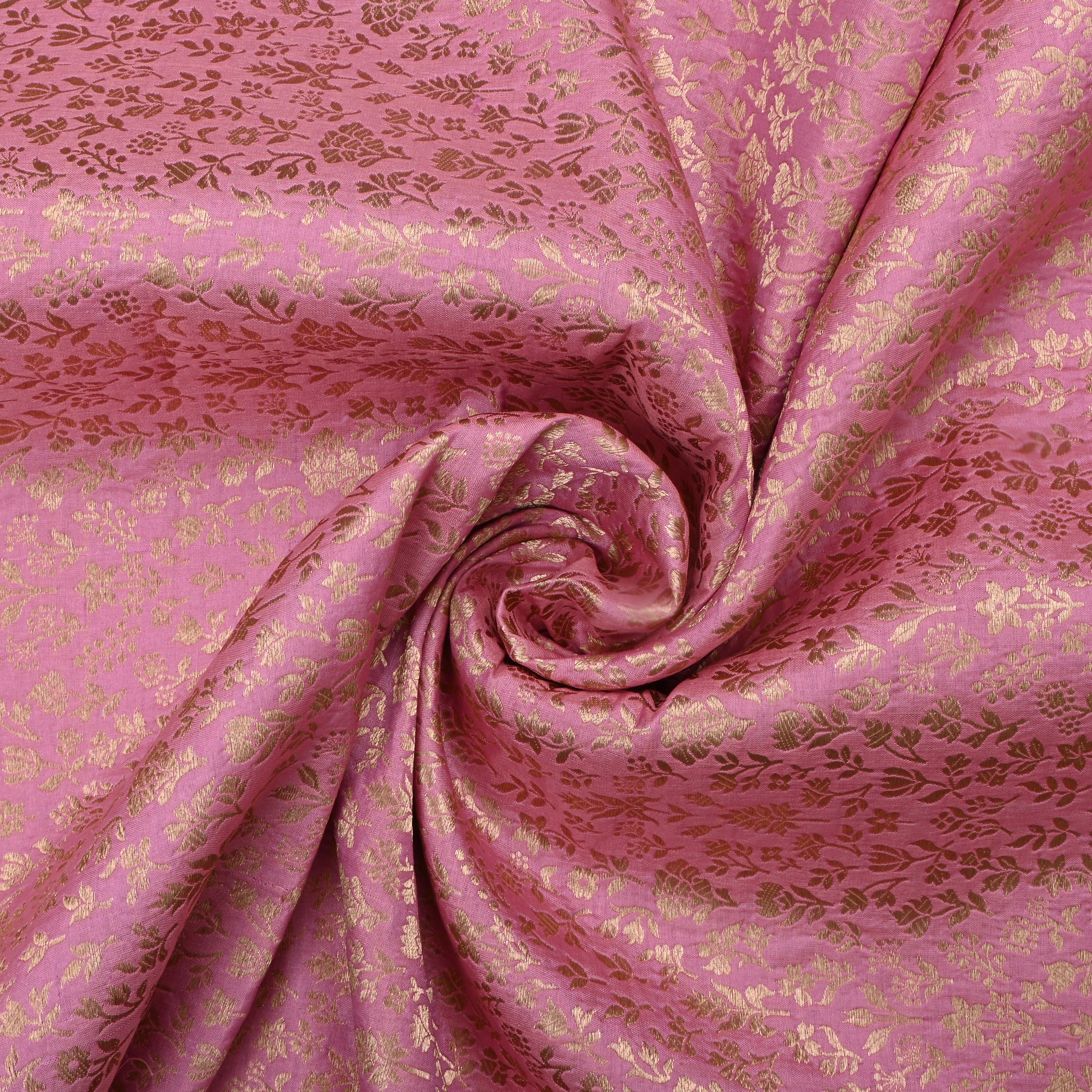 Dull Pink Jamawar Silk Fabric With Leaf Design