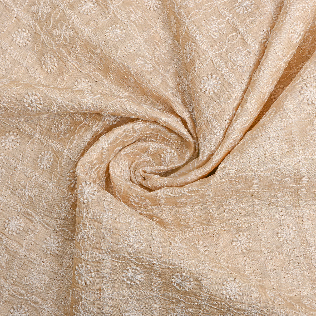 Beige Floral Butti Thread Work Tussar Fabric