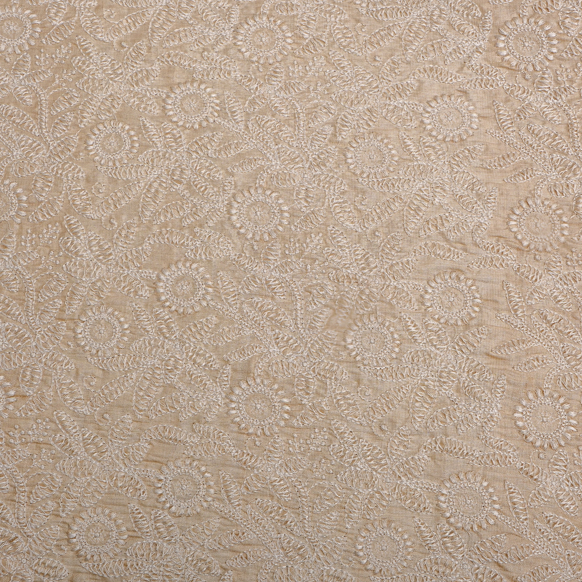 Cream Tissue Fabric With Floral Thread Work