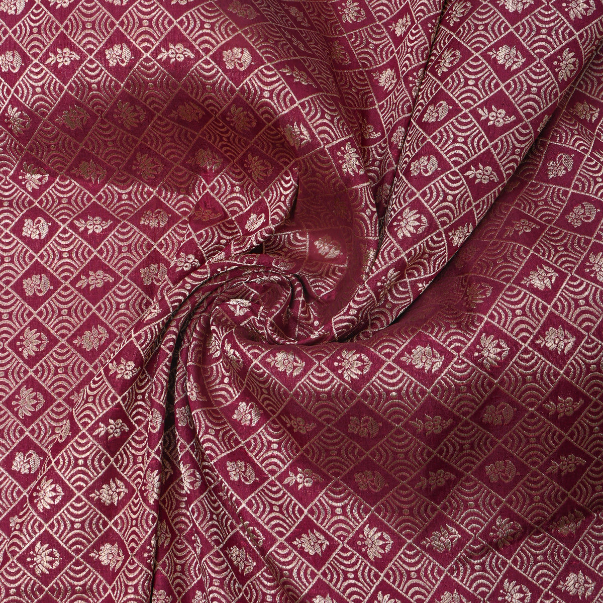 Megenta Gold Zari Checked Jamawar Silk Fabric