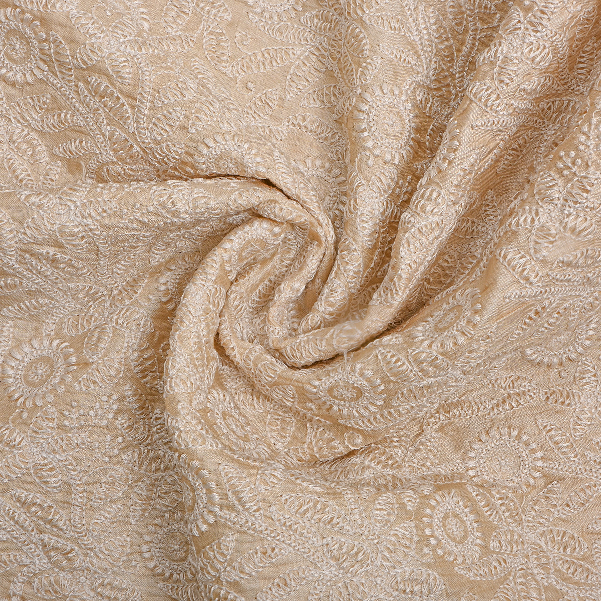 Cream Tissue Fabric With Floral Thread Work