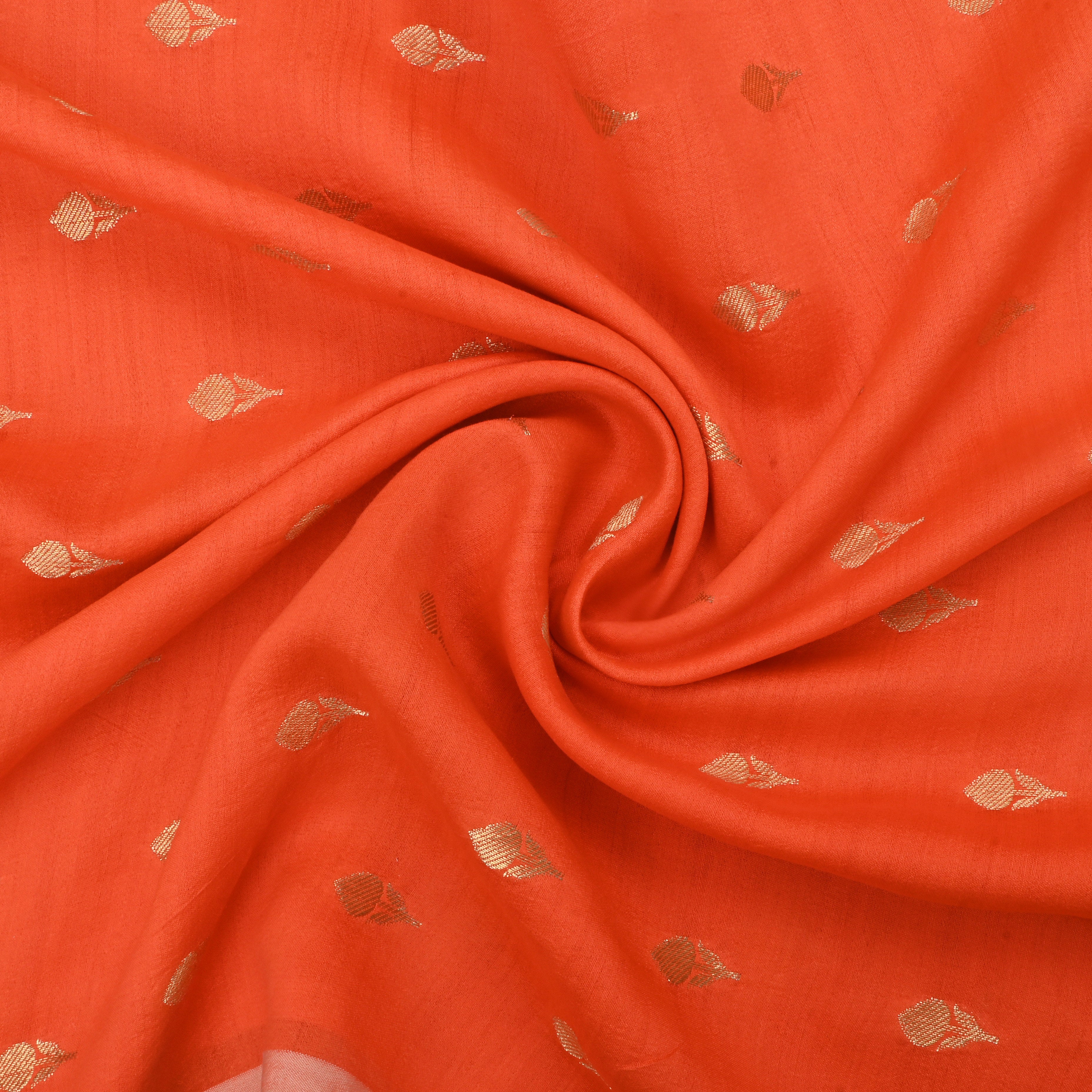 Portland Orange Jamawar Silk Fabric With Floral Butti'S