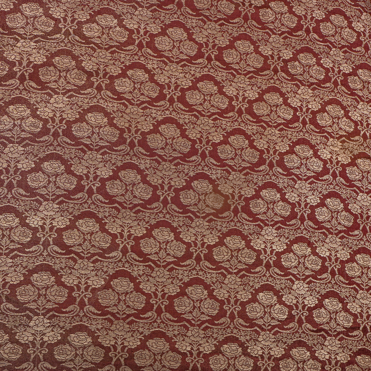 Rust Brown Antique Gold Zari Brocade Jamawar Silk Fabric