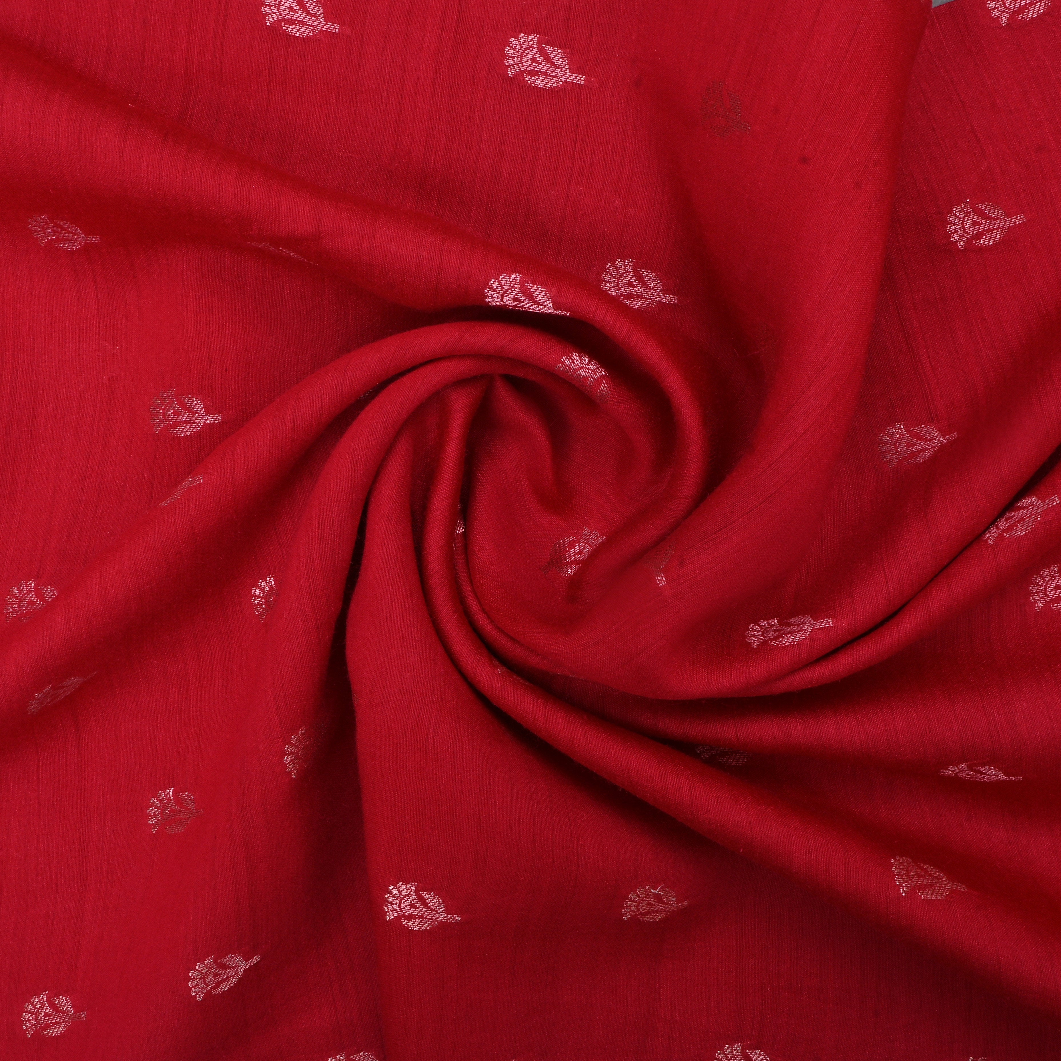 Cornell Red Jamawar Moonga Fabric With Butti'S
