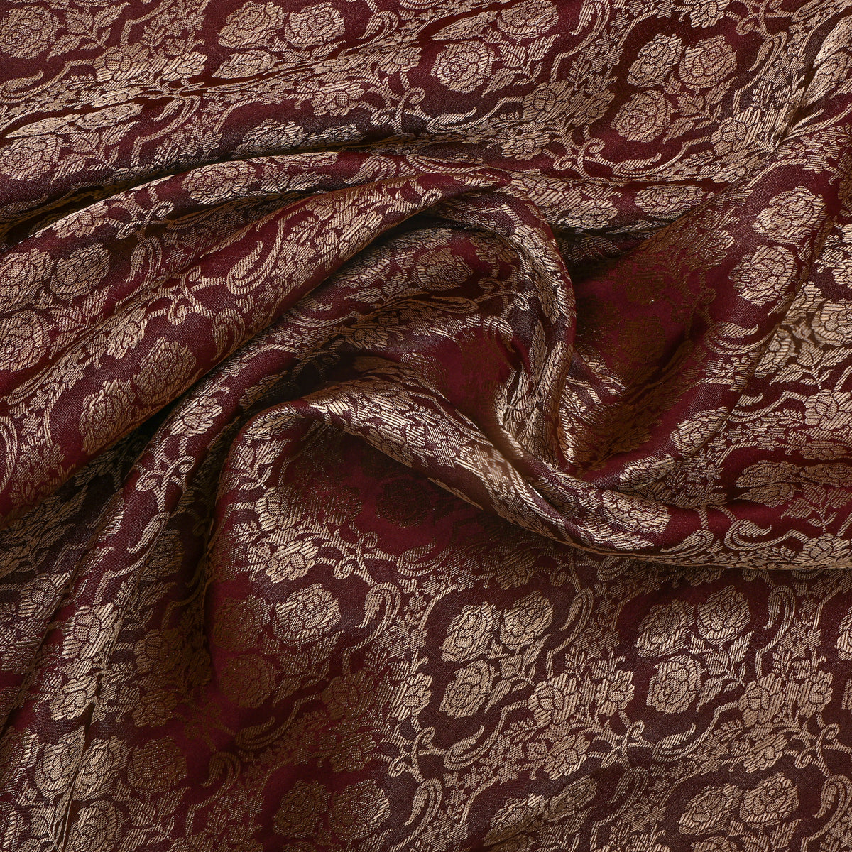 Rust Brown Antique Gold Zari Brocade Jamawar Silk Fabric