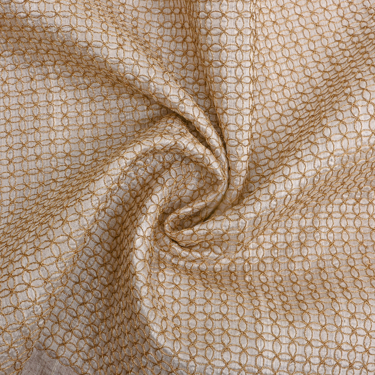 White Gold Geometric Weave Raw Silk Fabric