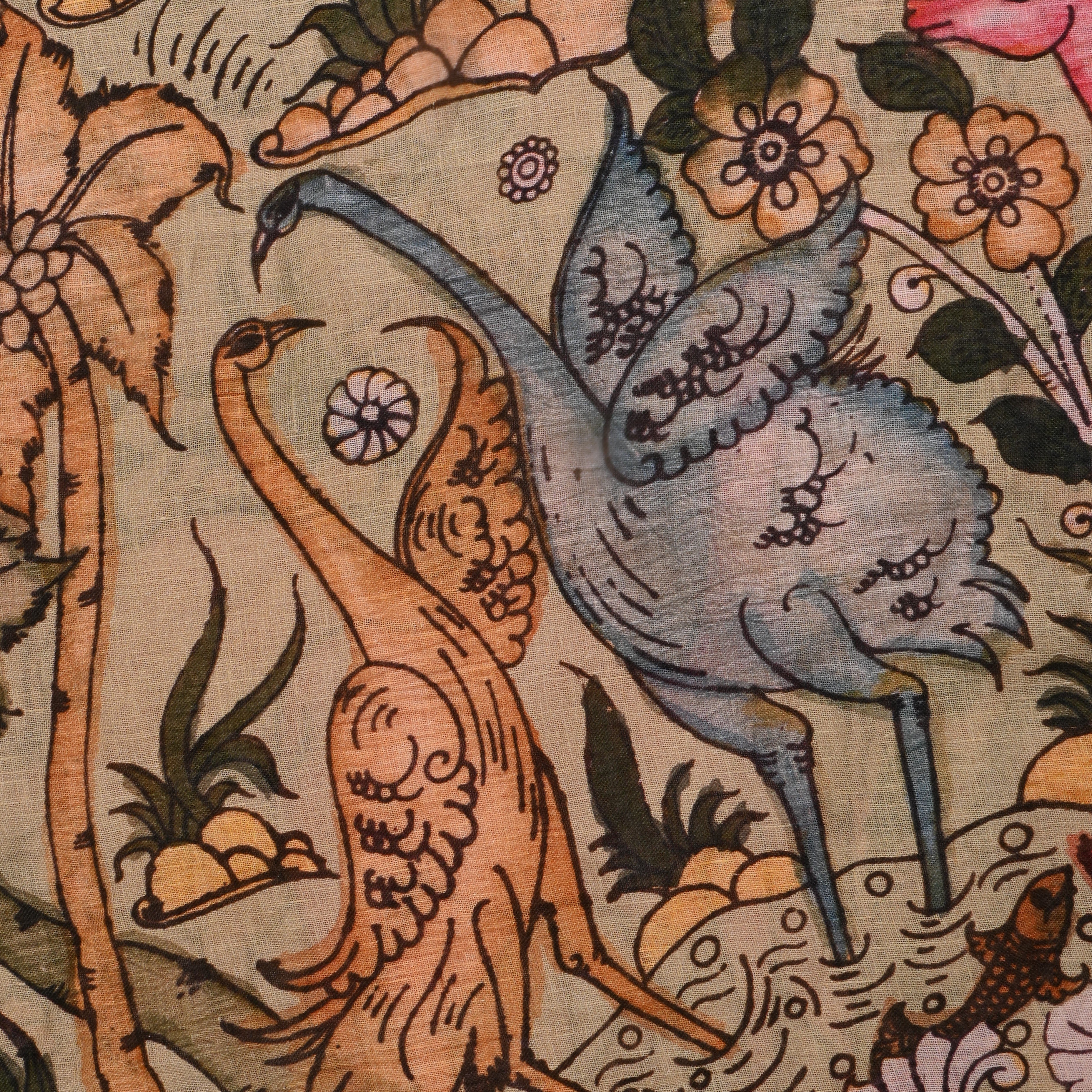Pastel Beige Floral Printed Linen Fabric