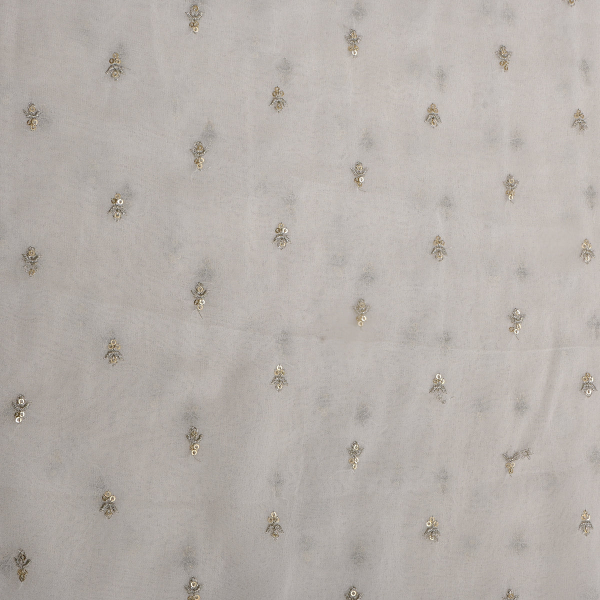 Bone White Gold Sequin Butti Georgette Fabric