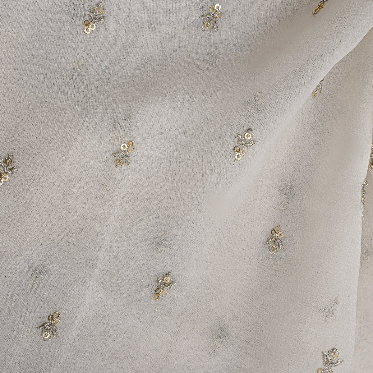 Bone White Gold Sequin Butti Georgette Fabric