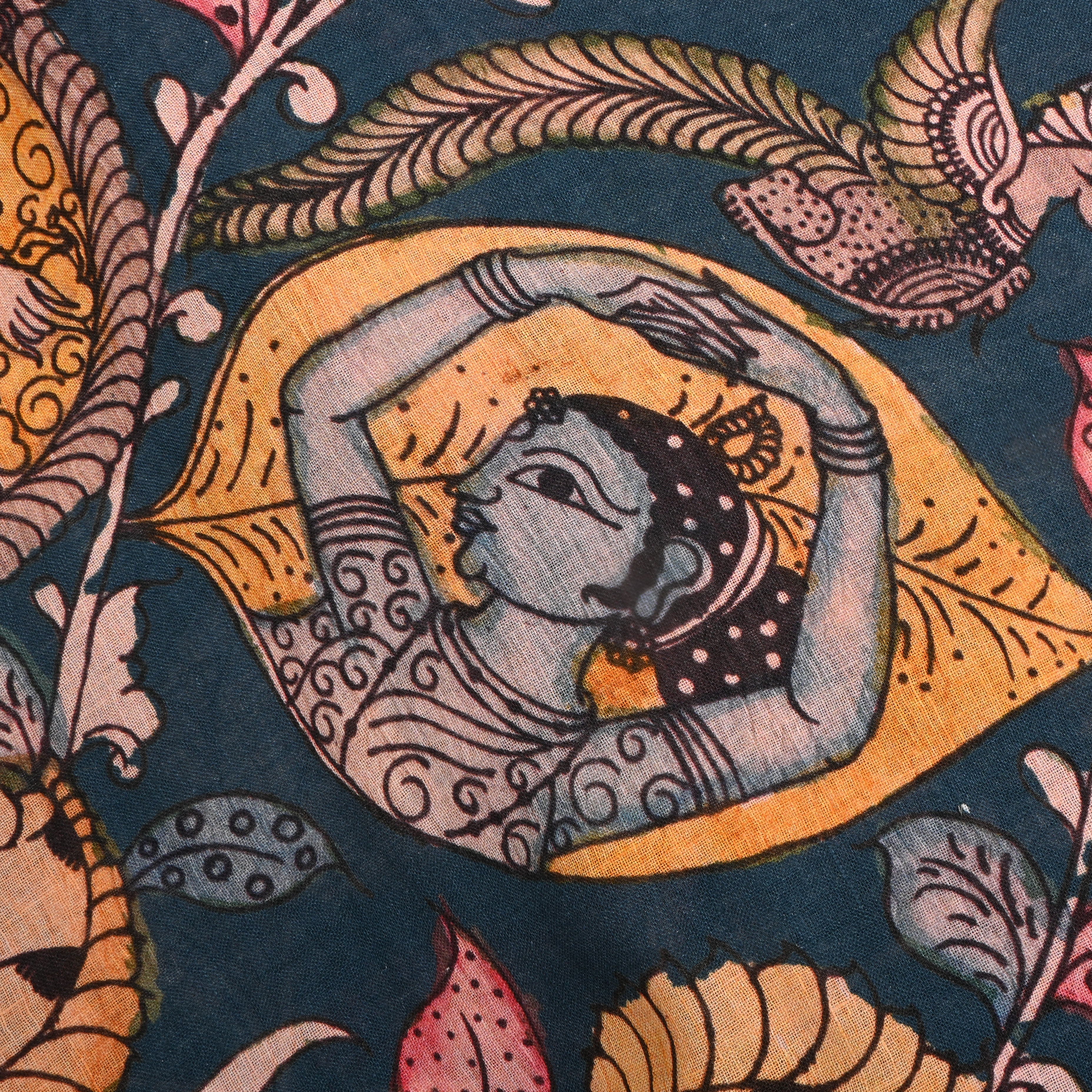 Navy Blue Floral Printed Linen Fabric