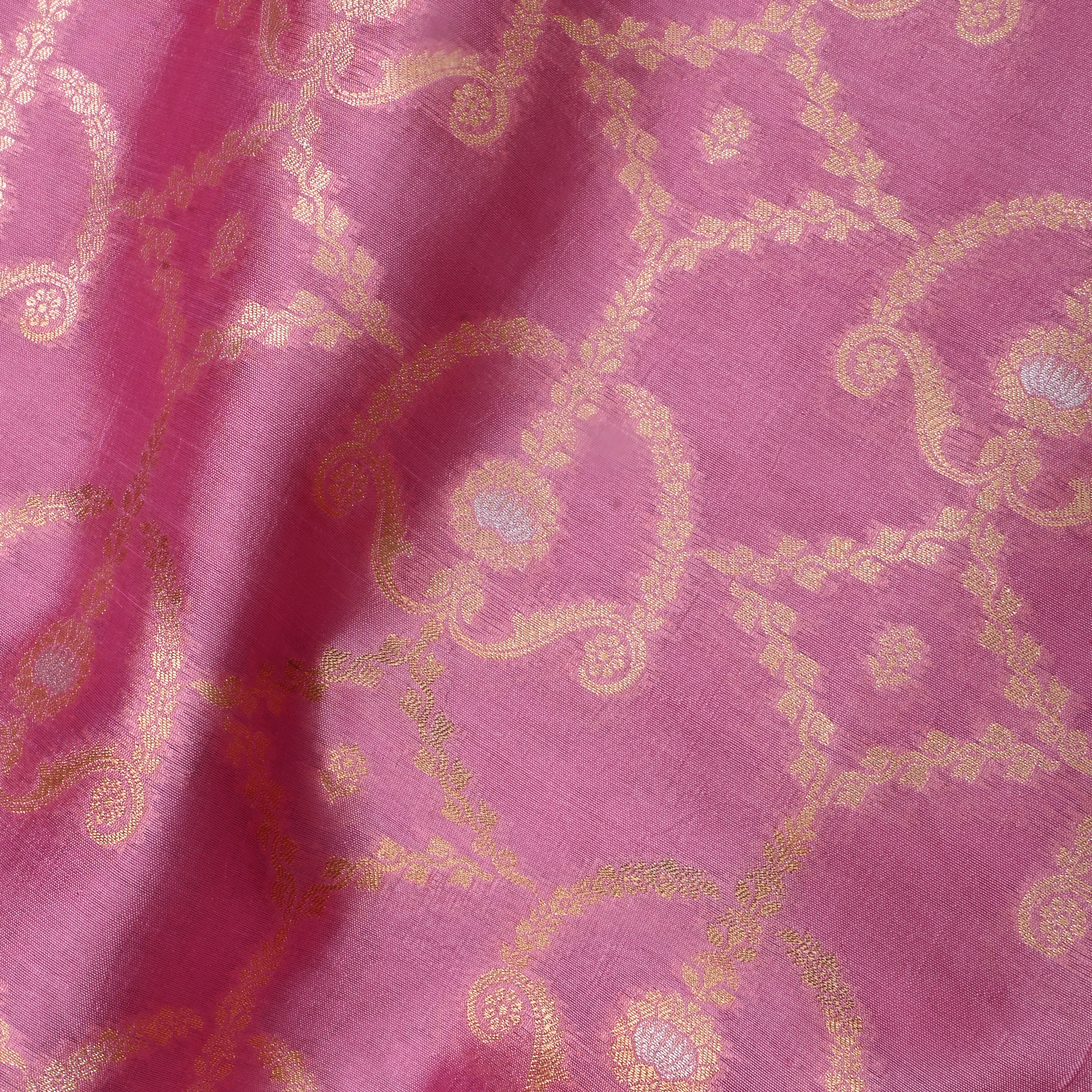 Baker Miller Pink Jamawar Silk Fabric With Woven Patterns