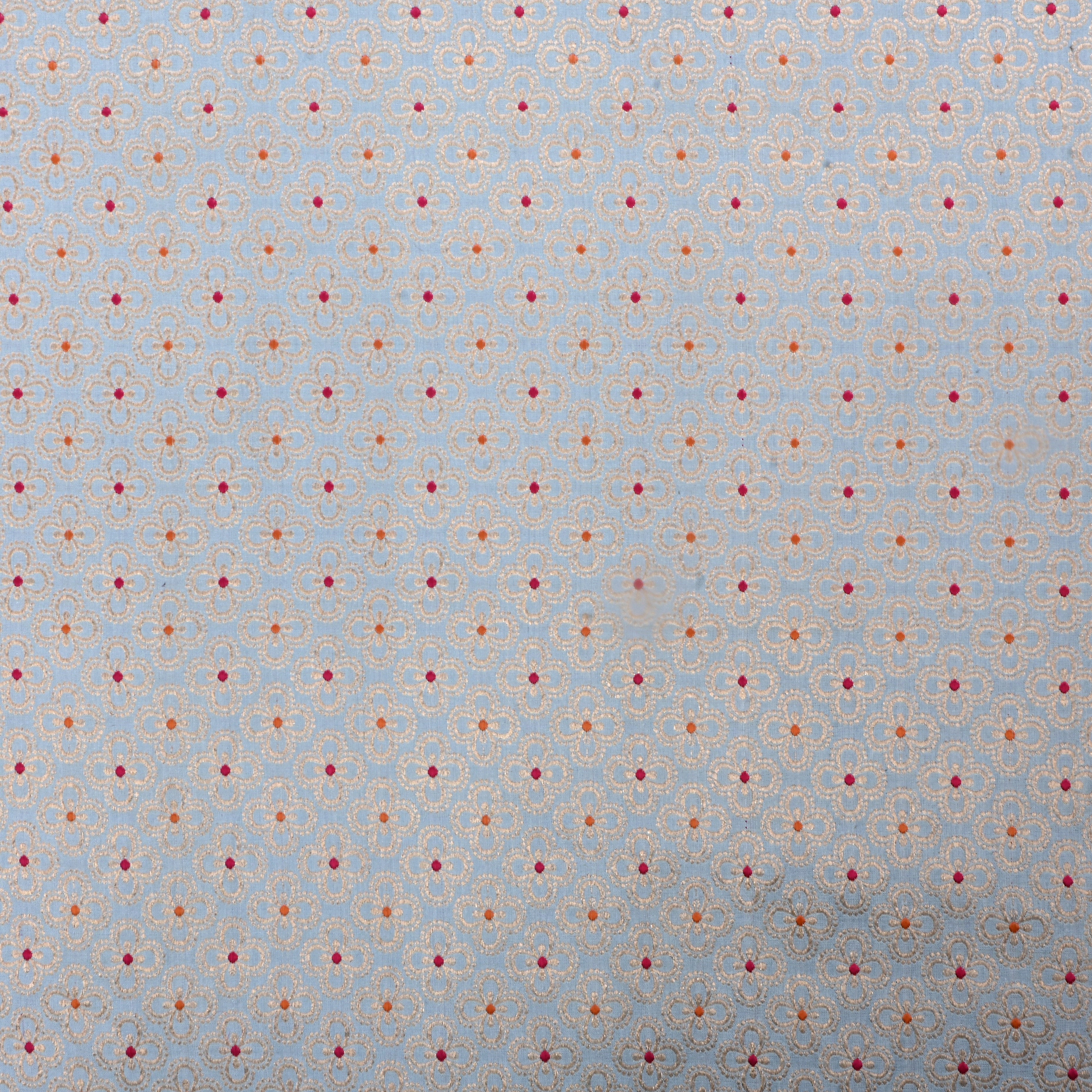 Powder Blue Jamawar Silk Fabric With Floral Motifs