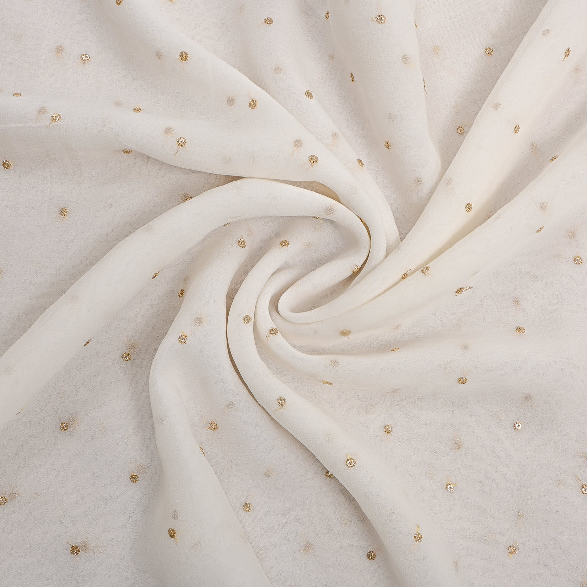 Pearl White Gold Zari Butti Georgette Fabric