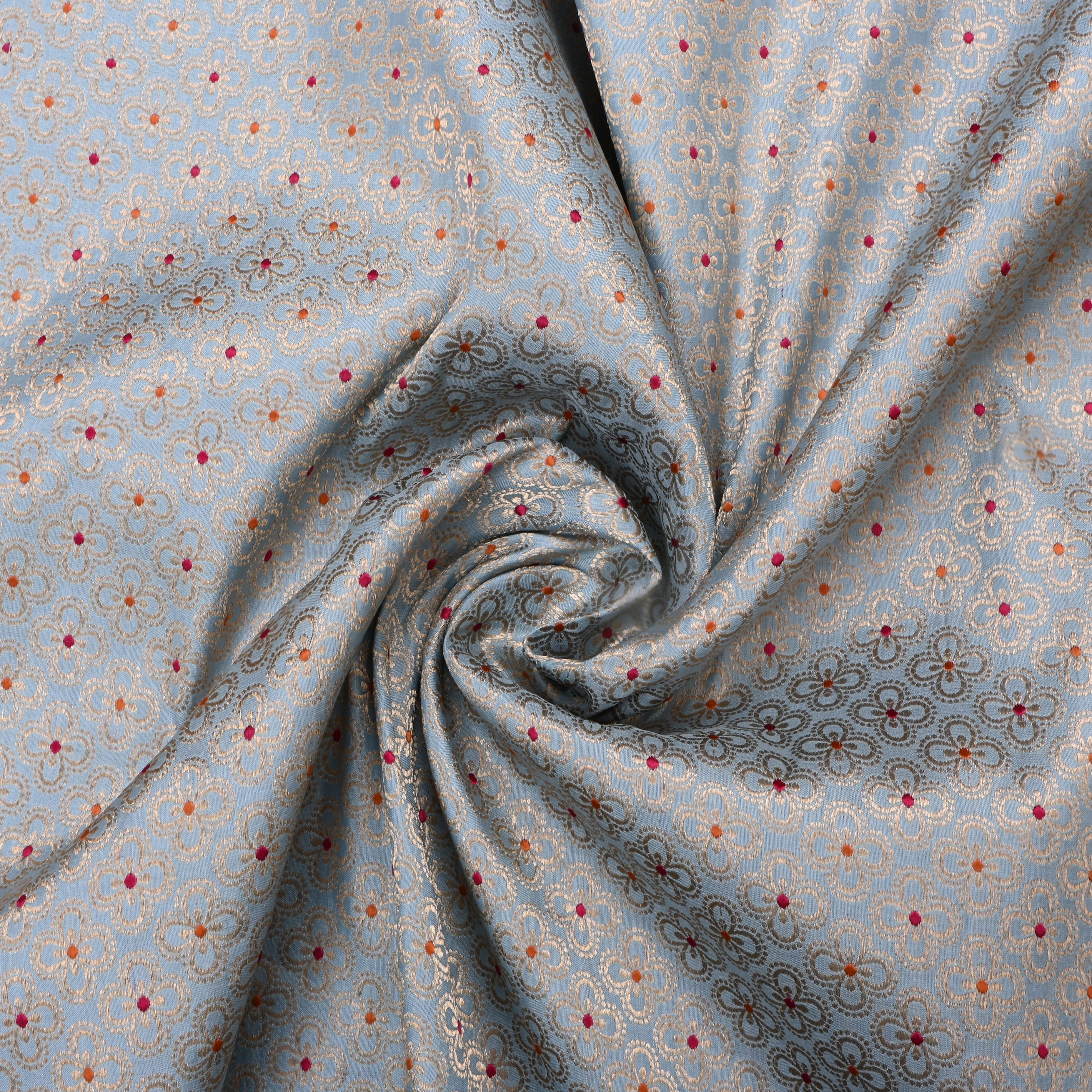 Powder Blue Jamawar Silk Fabric With Floral Motifs