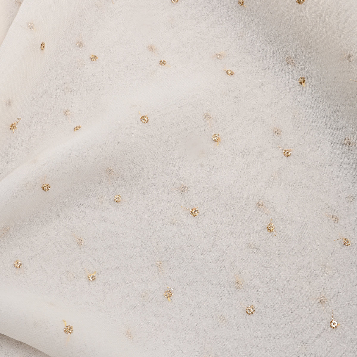 Pearl White Gold Zari Butti Georgette Fabric