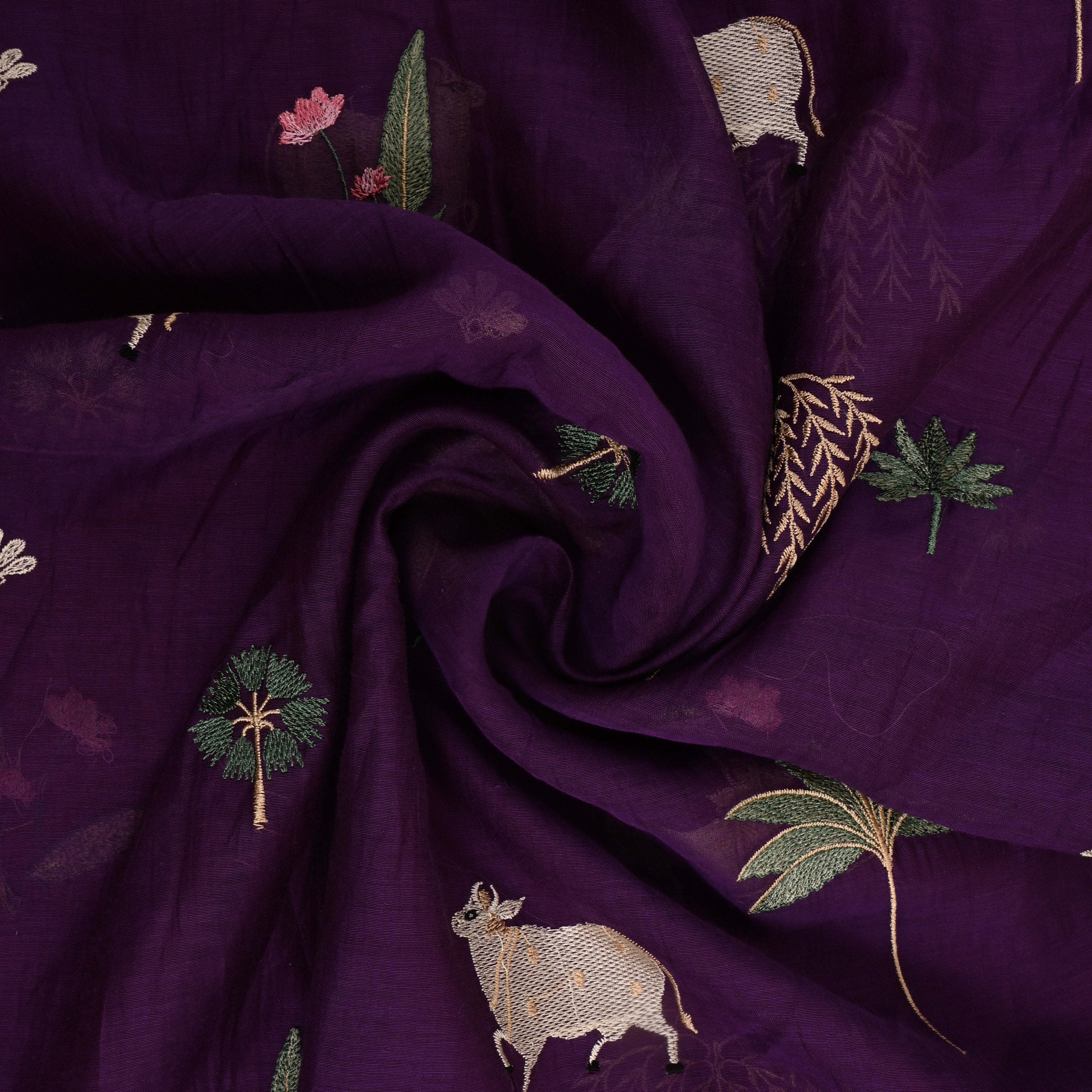 Deep Violet Embroidered Chanderi Fabric