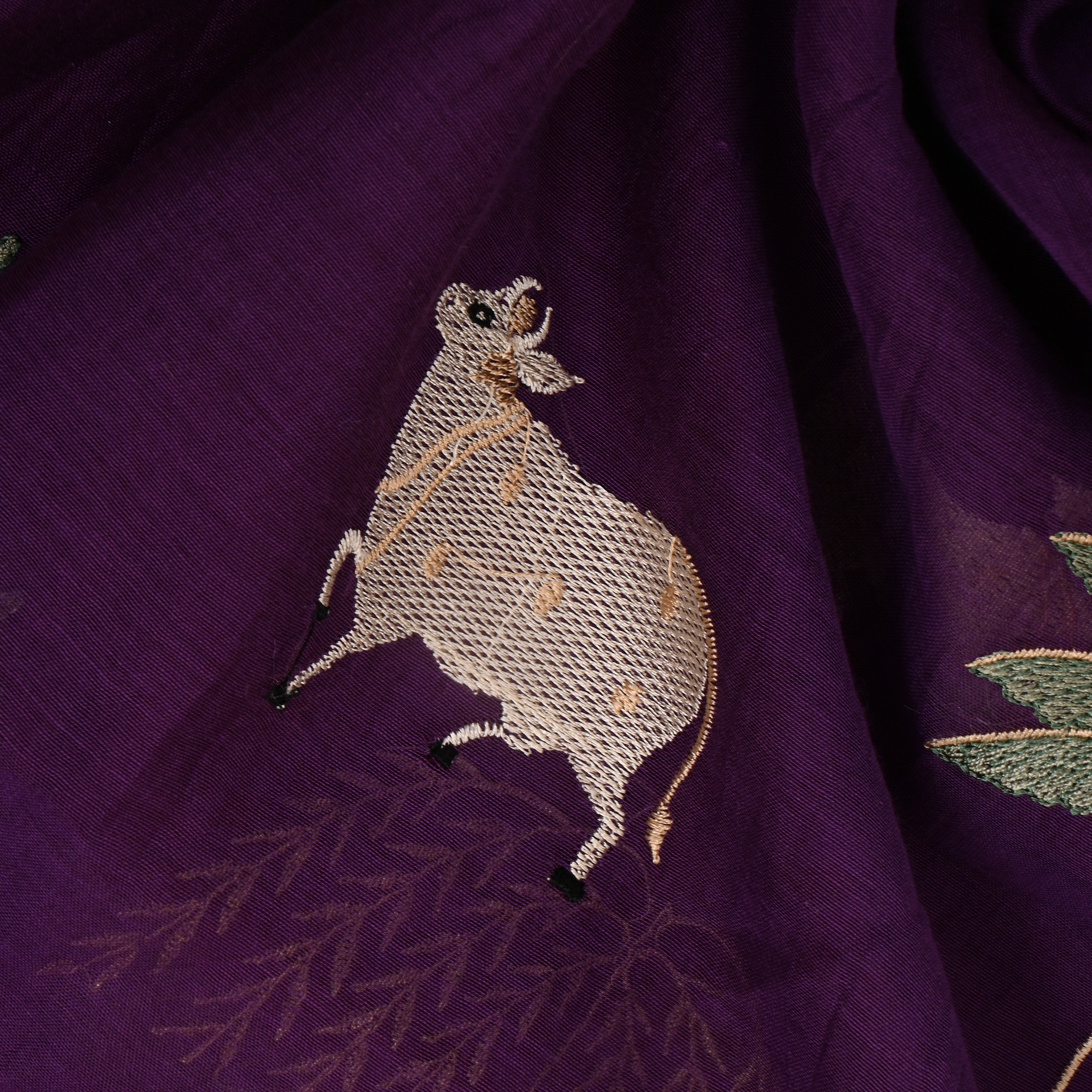 Deep Violet Embroidered Chanderi Fabric