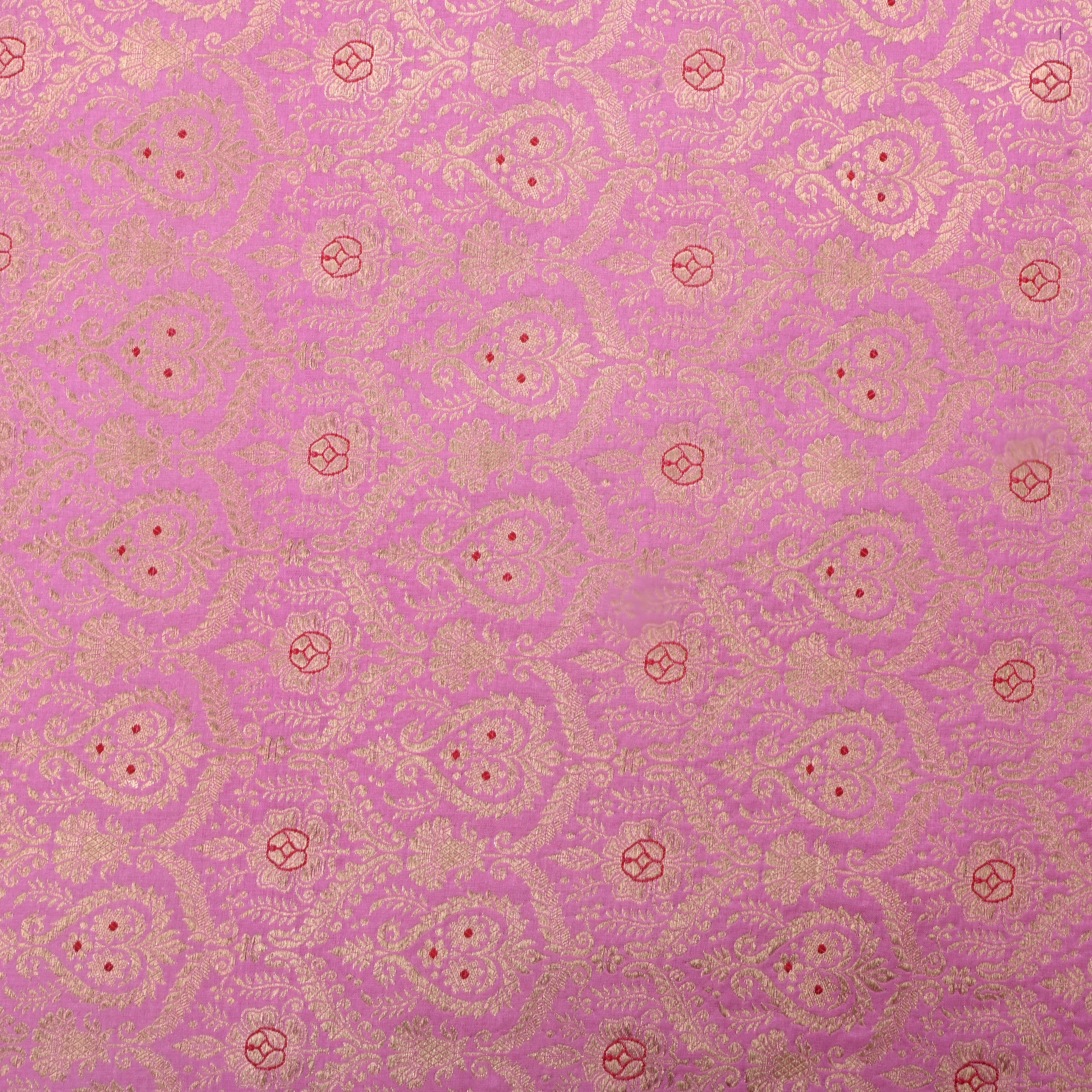 Persian Pink Jamawar Silk Fabric With Woven Patterns
