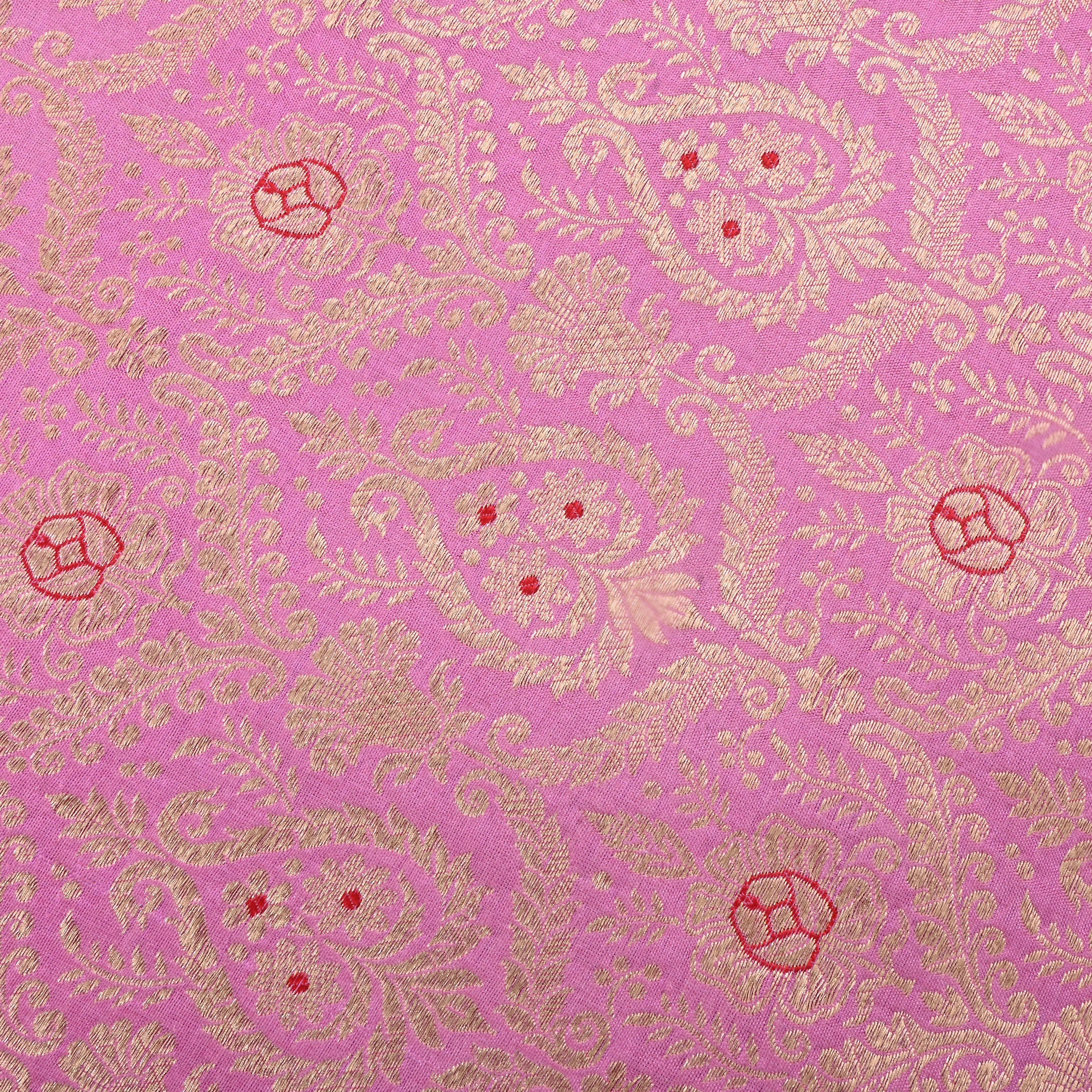 Persian Pink Jamawar Silk Fabric With Woven Patterns