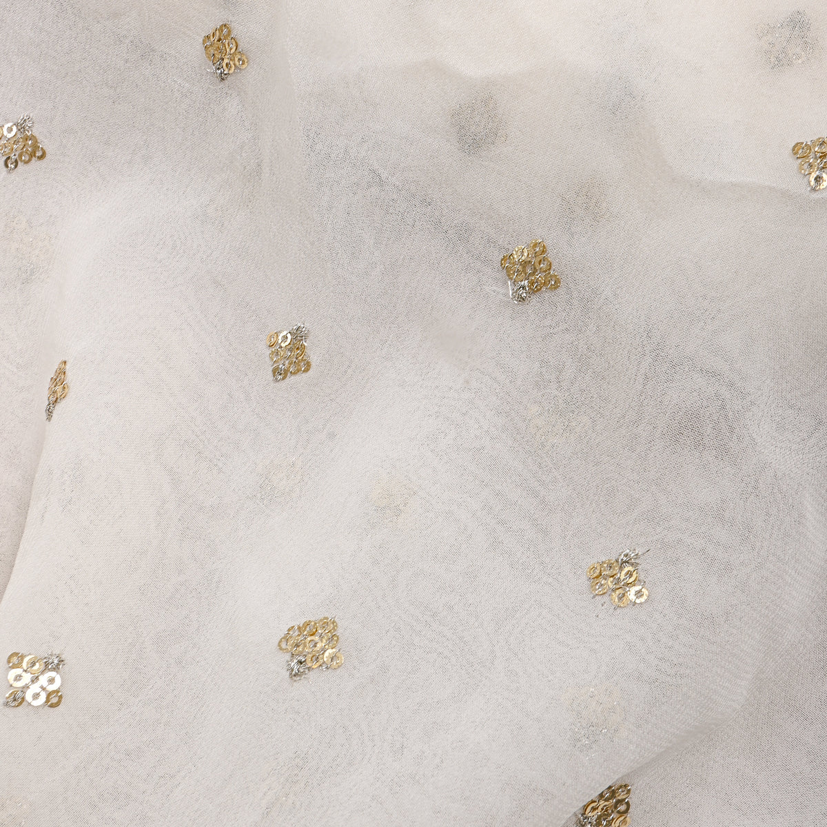 Pearl White Gold Sequin Butti Georgette Fabric