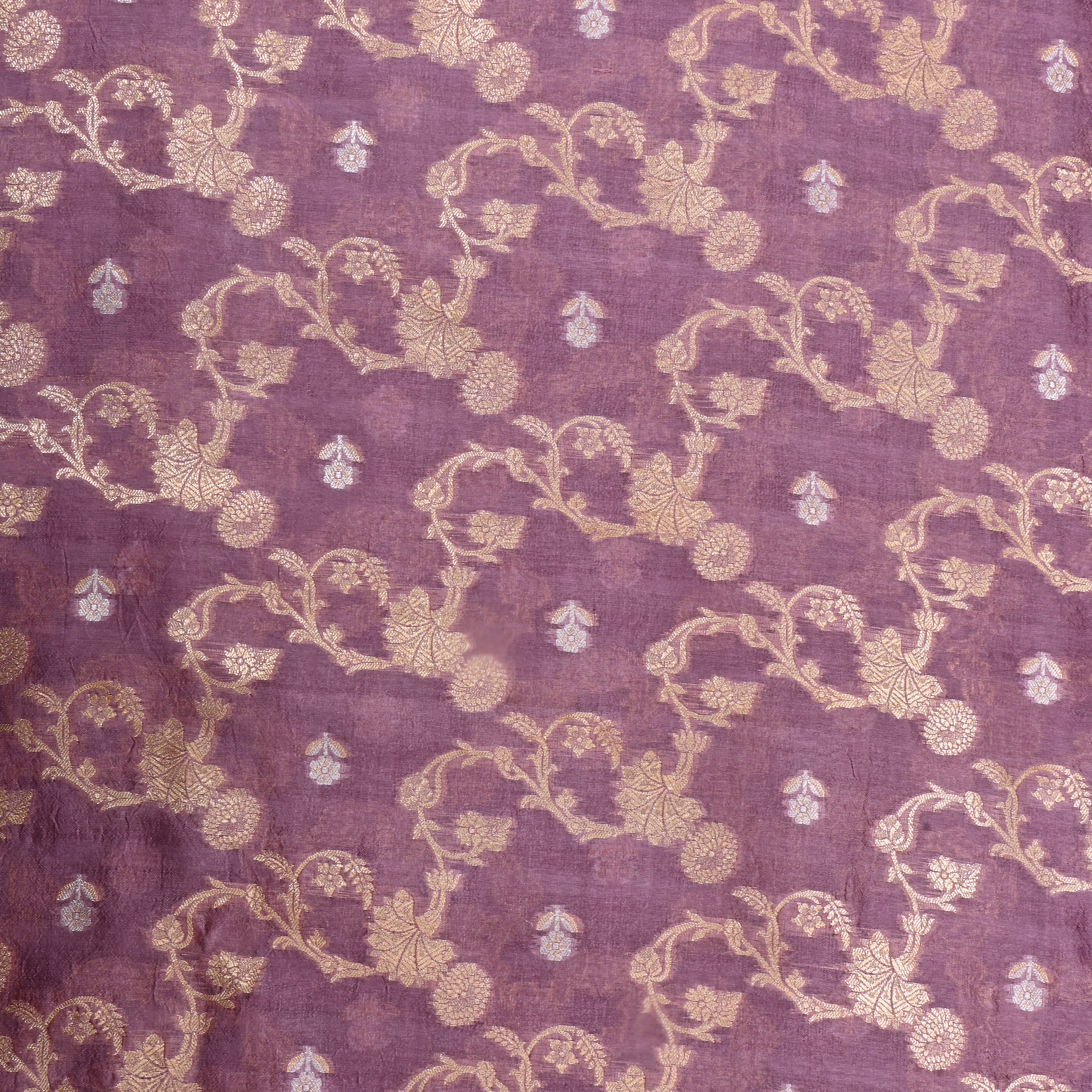 Dirty Purple Jamawar Silk Fabric With Floral Jaal