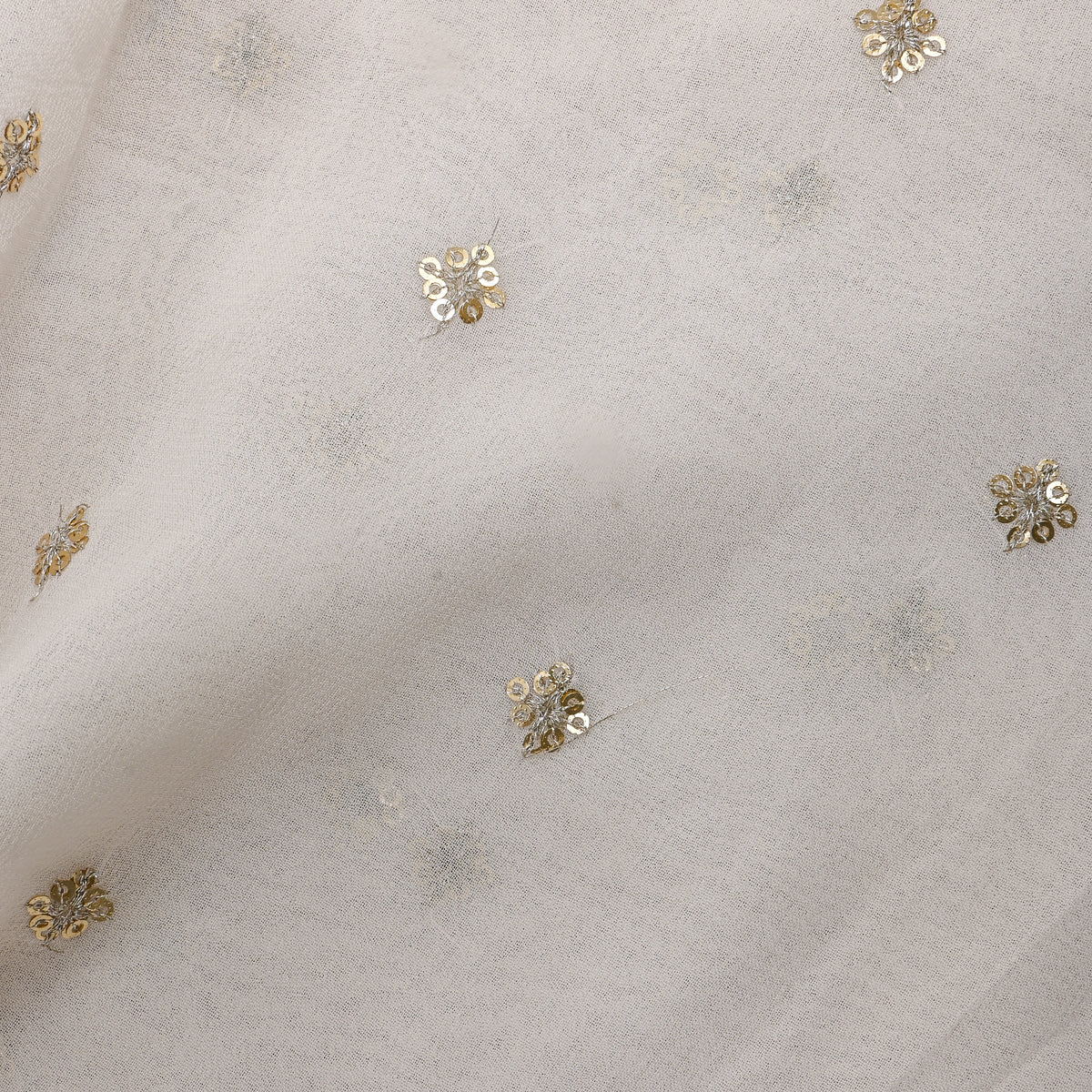 Cotton White Gold Sequin Butti Georgette Fabric