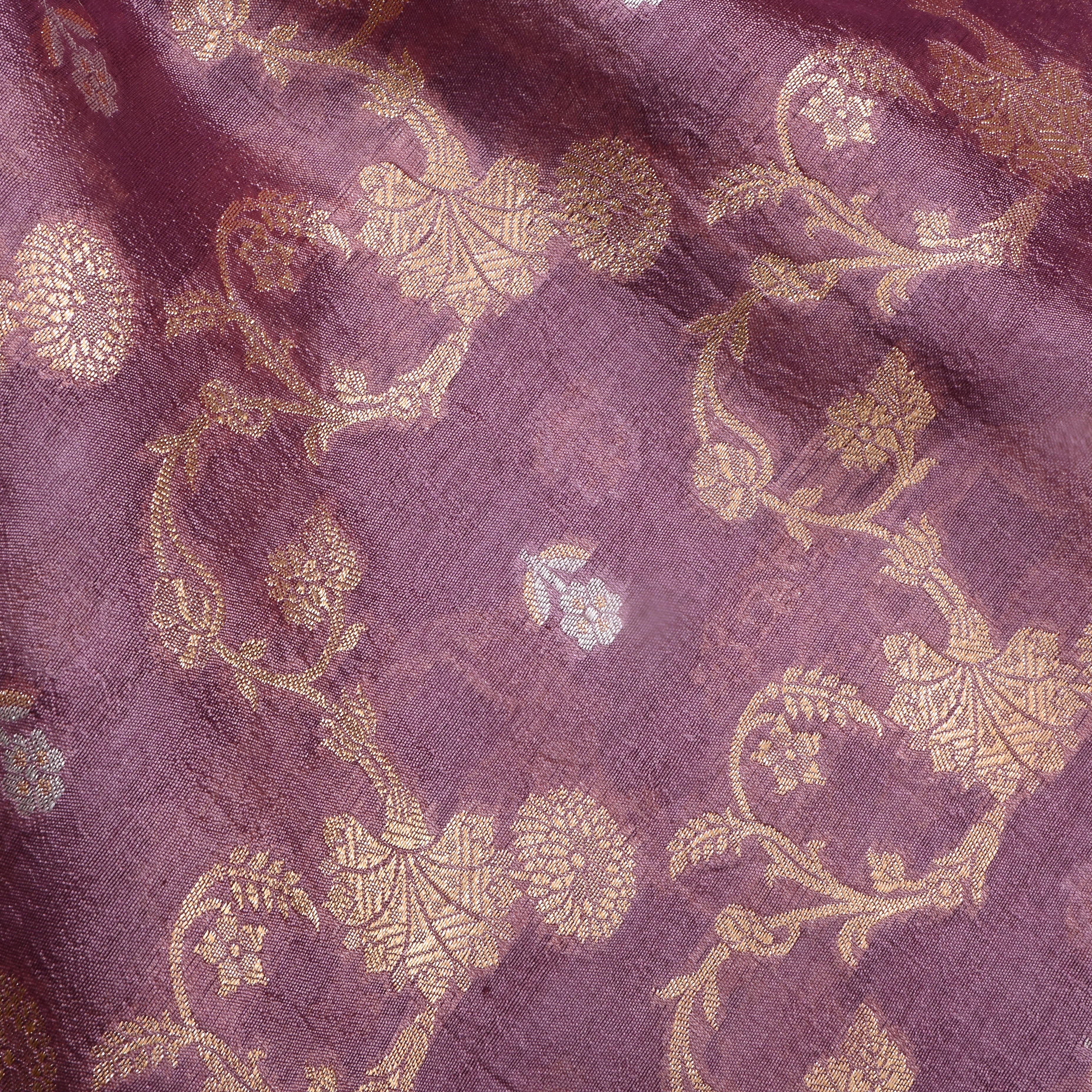 Dirty Purple Jamawar Silk Fabric With Floral Jaal