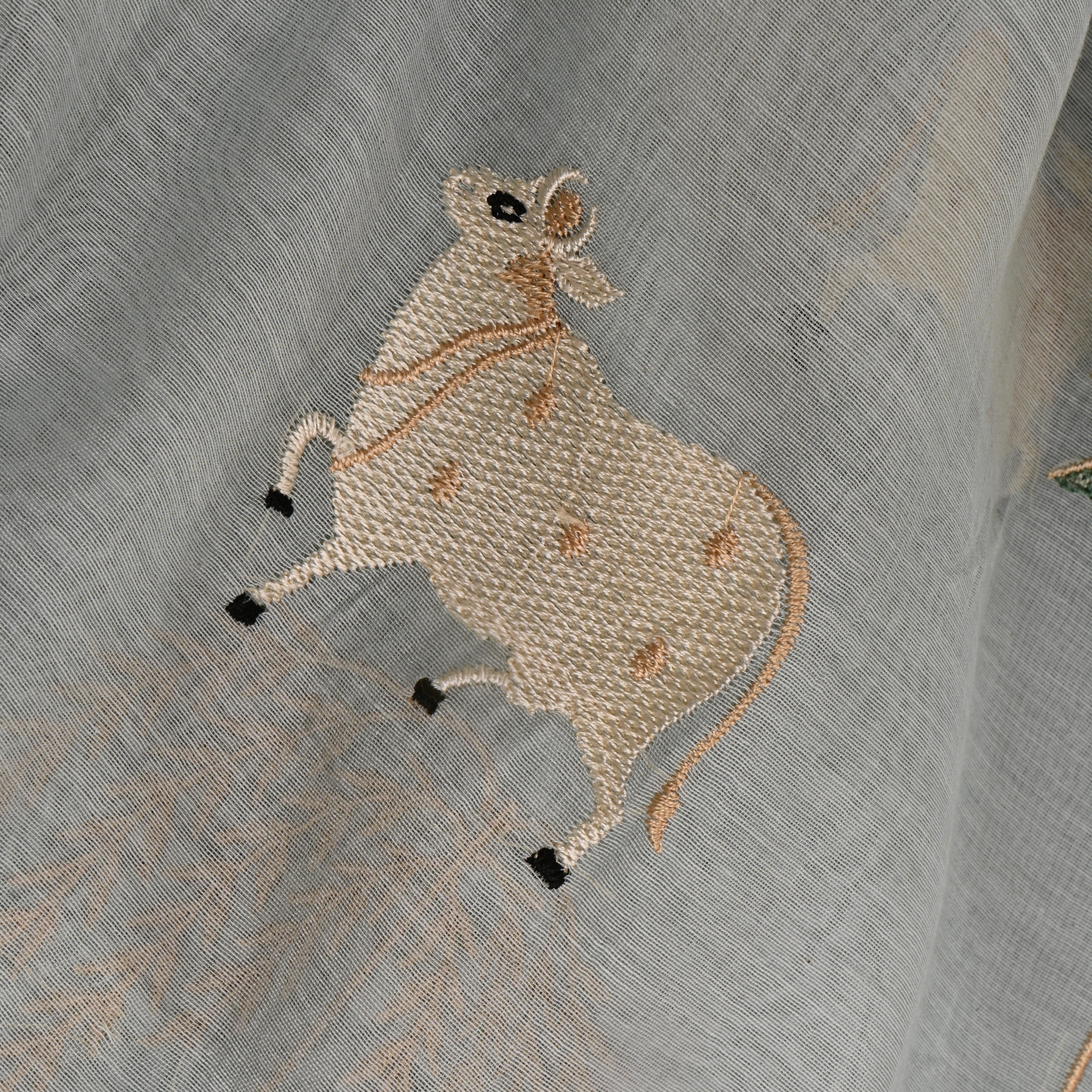 Light Cool Grey Embroidered Chanderi Fabric