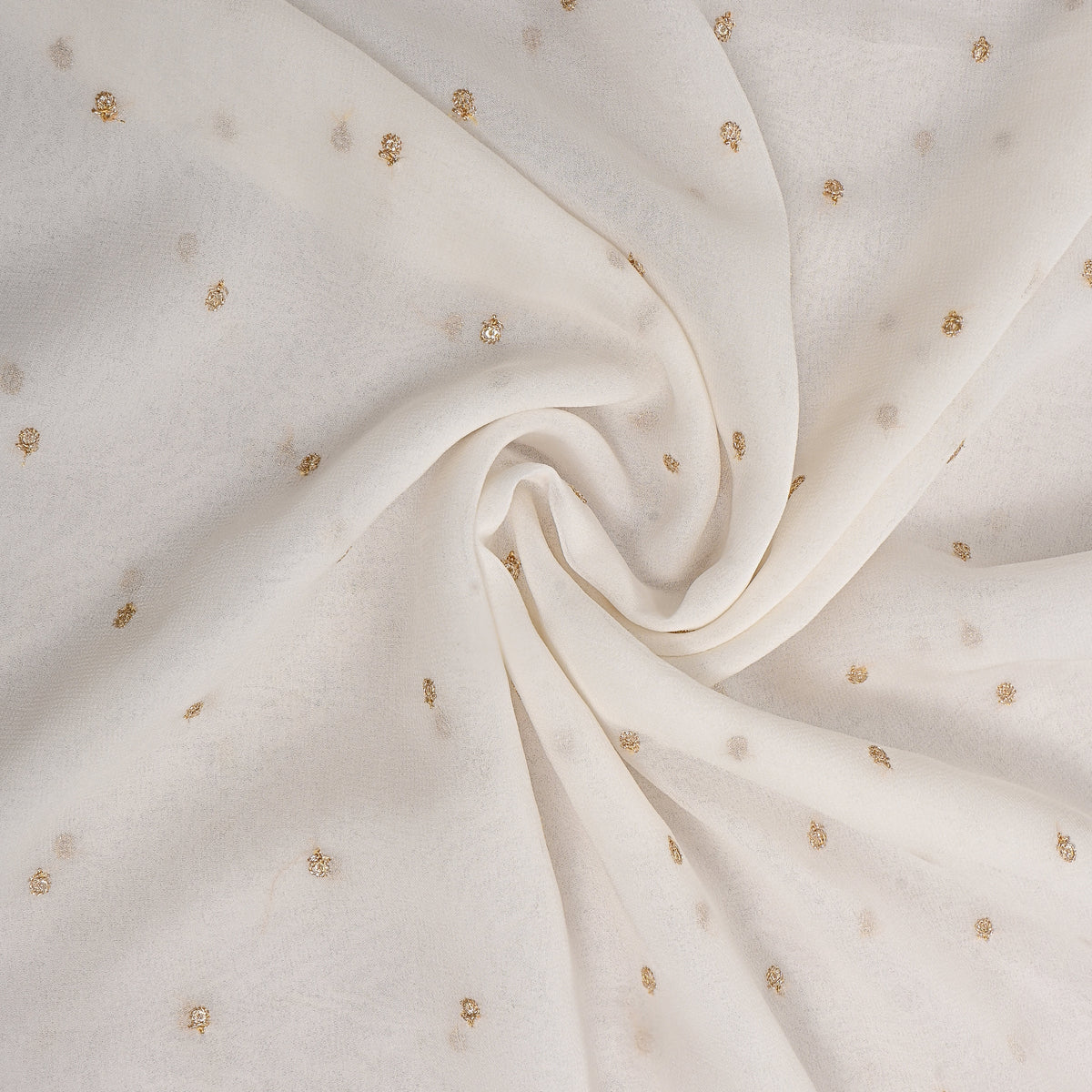 Ivory White Gold Butti Georgette Fabric
