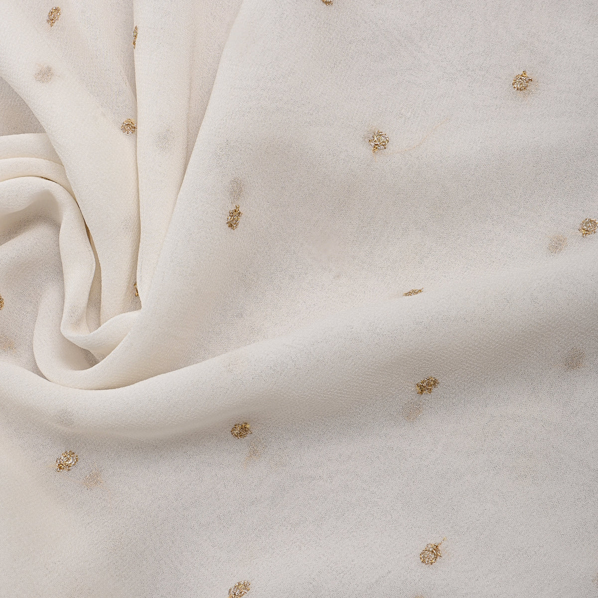 Ivory White Gold Butti Georgette Fabric