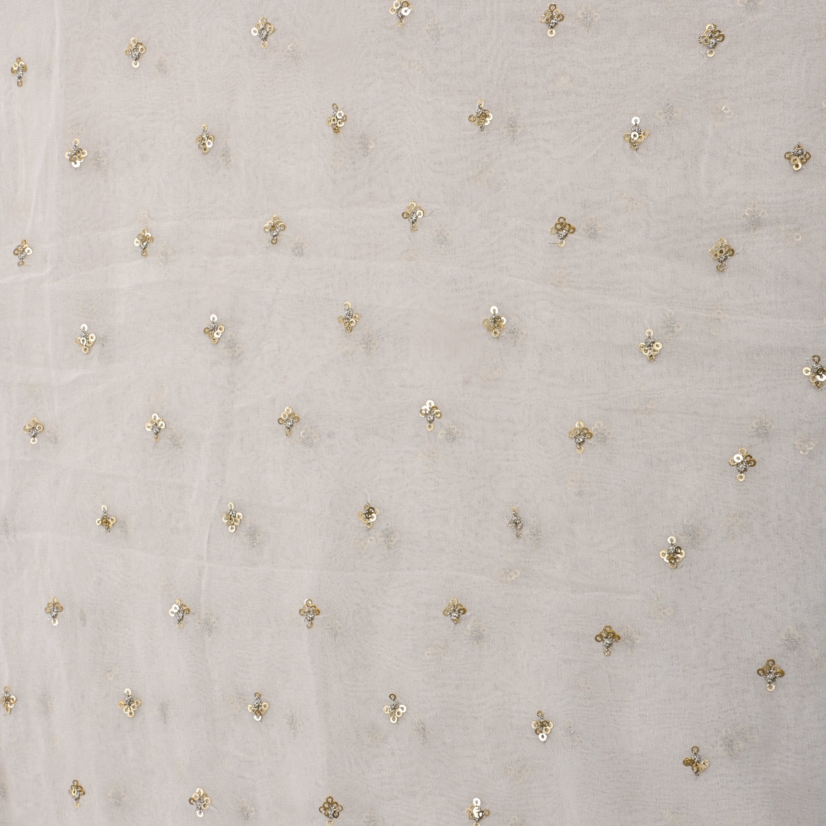 Milk White Gold Sequin Butti Georgette Fabric