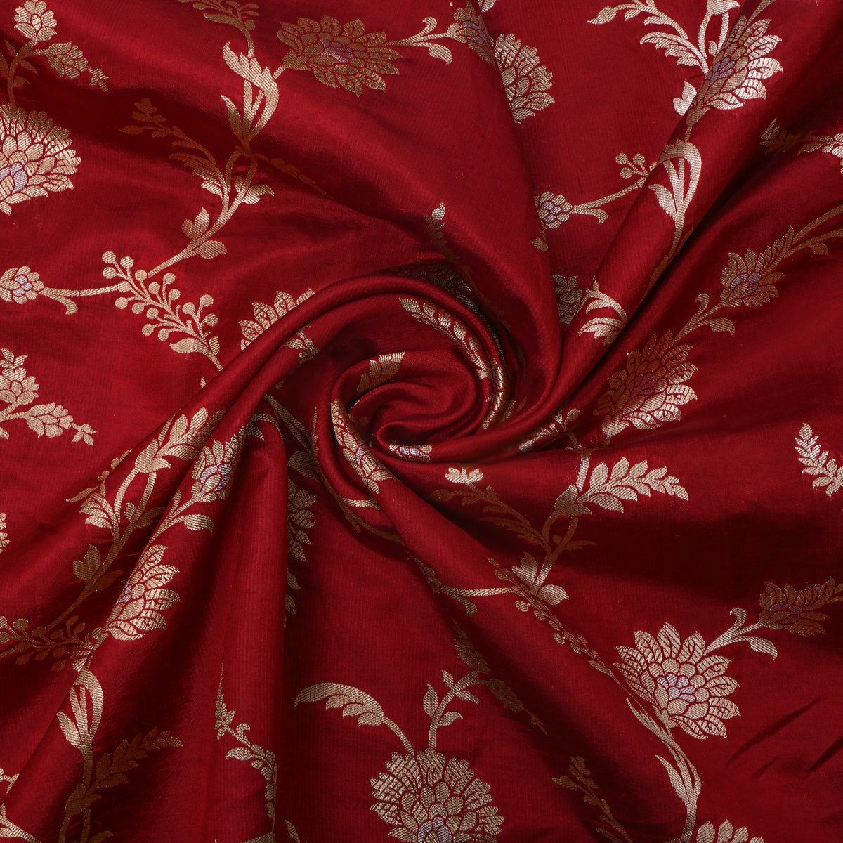 Tangerine Orange Dual Zari Floral Jall Banarasi Silk Fabric