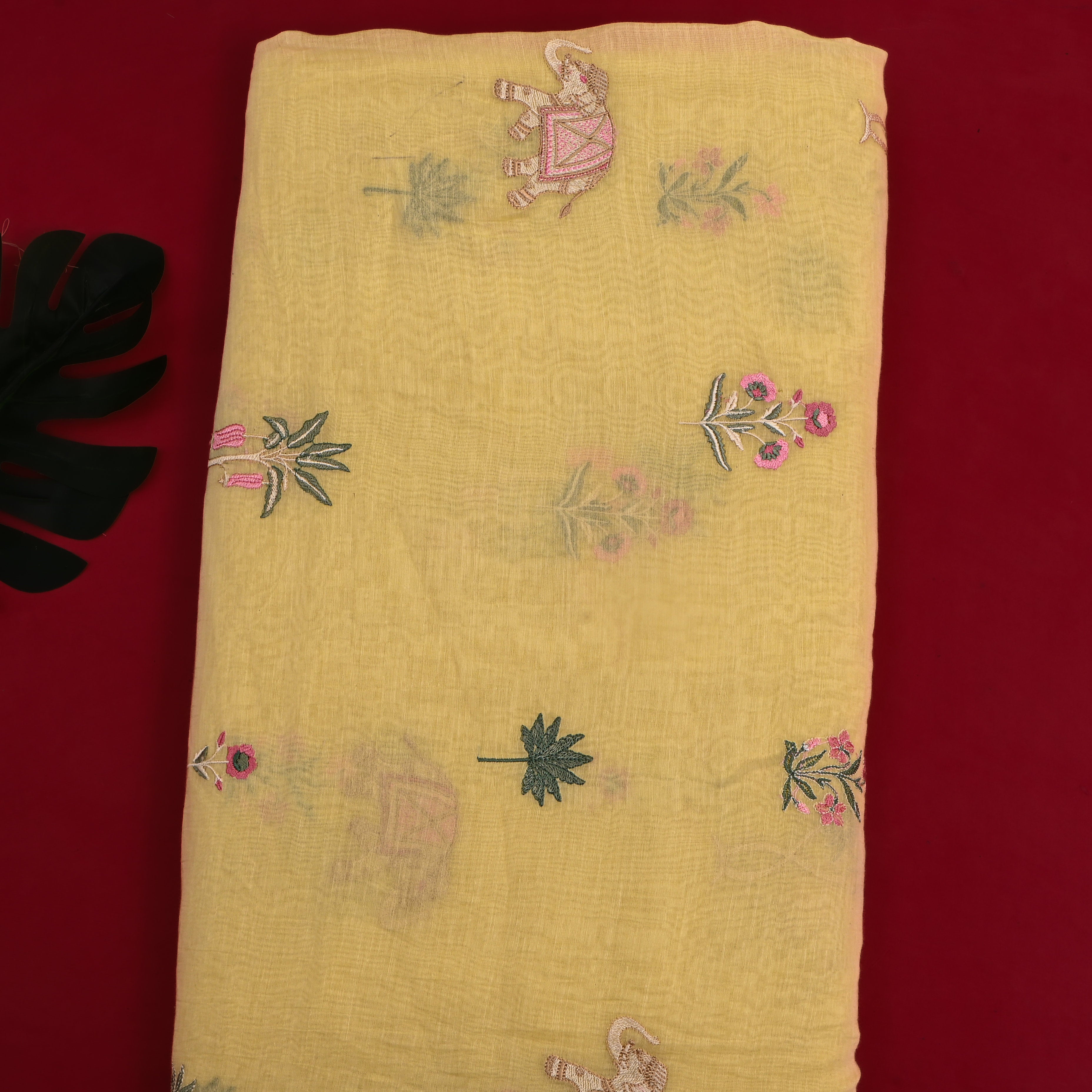 Soft Yellow Embroidered Chanderi Fabric