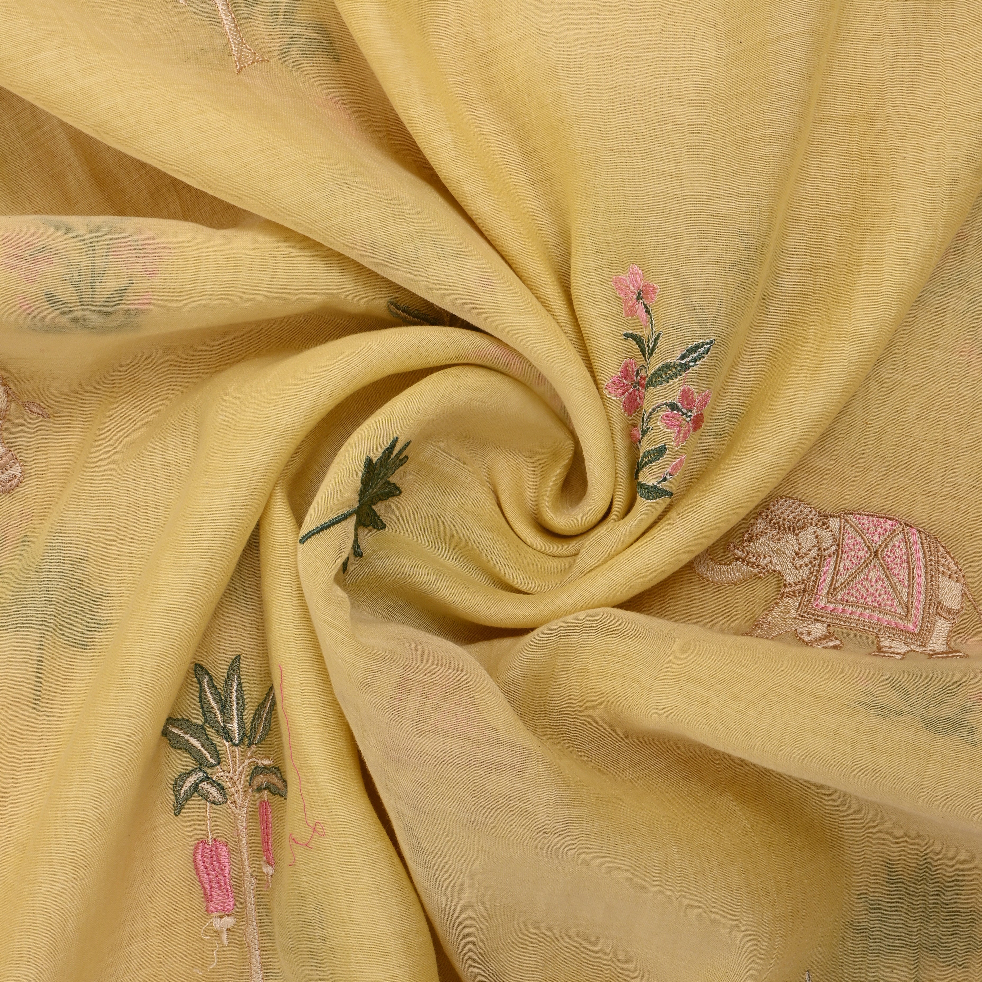 Soft Yellow Embroidered Chanderi Fabric