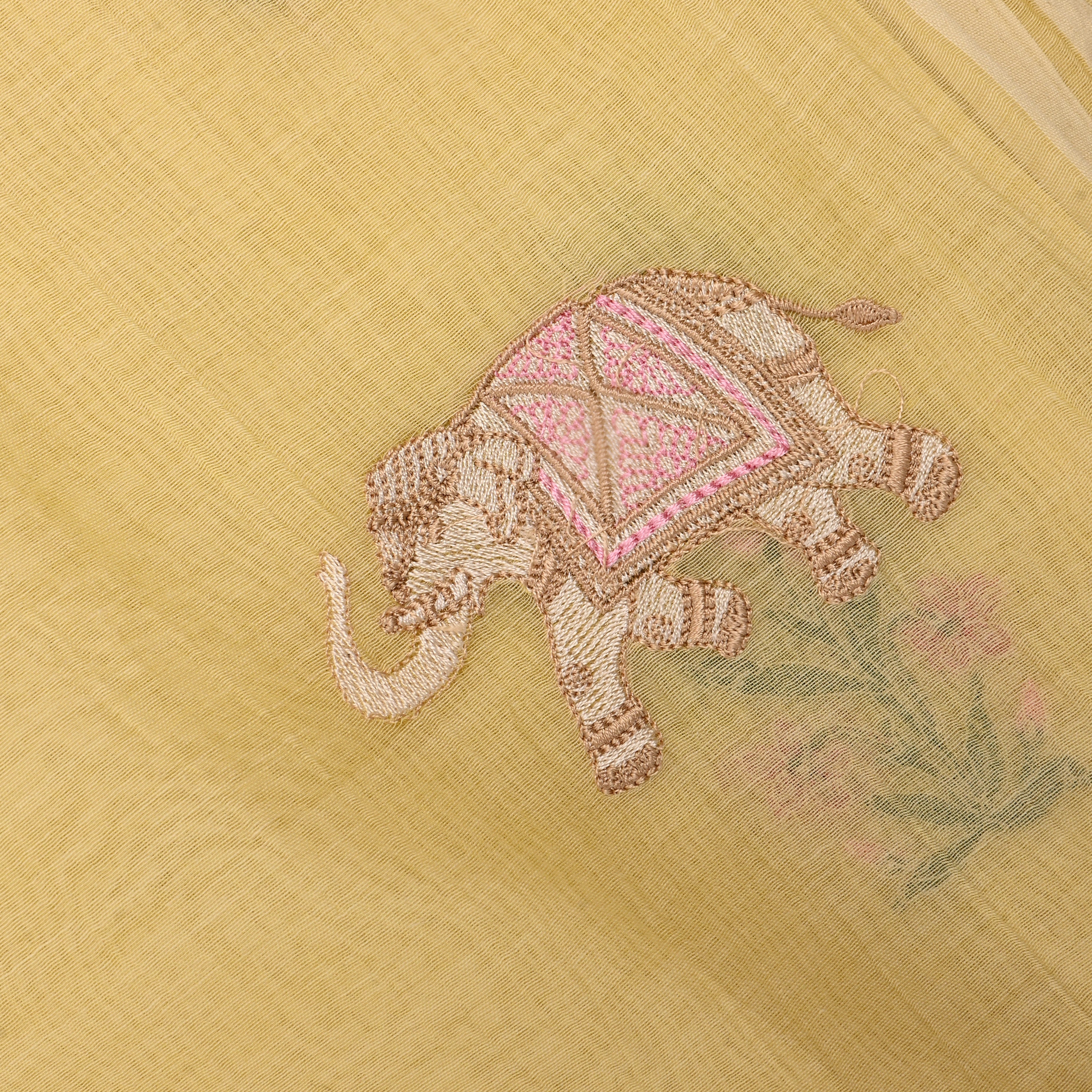 Soft Yellow Embroidered Chanderi Fabric