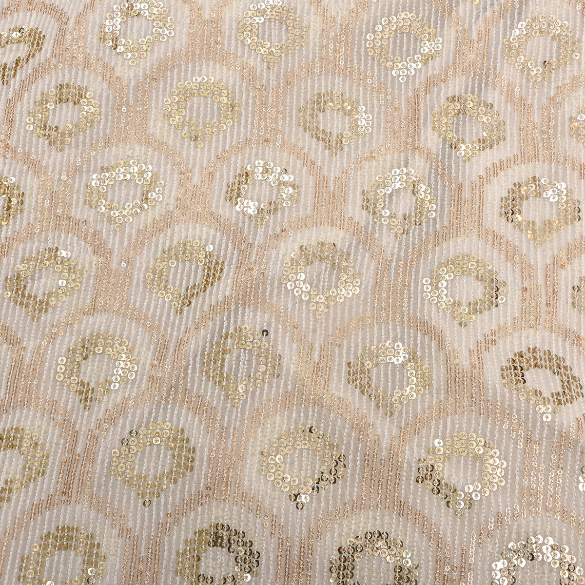 Golden White Embroidery Georgette Fabric