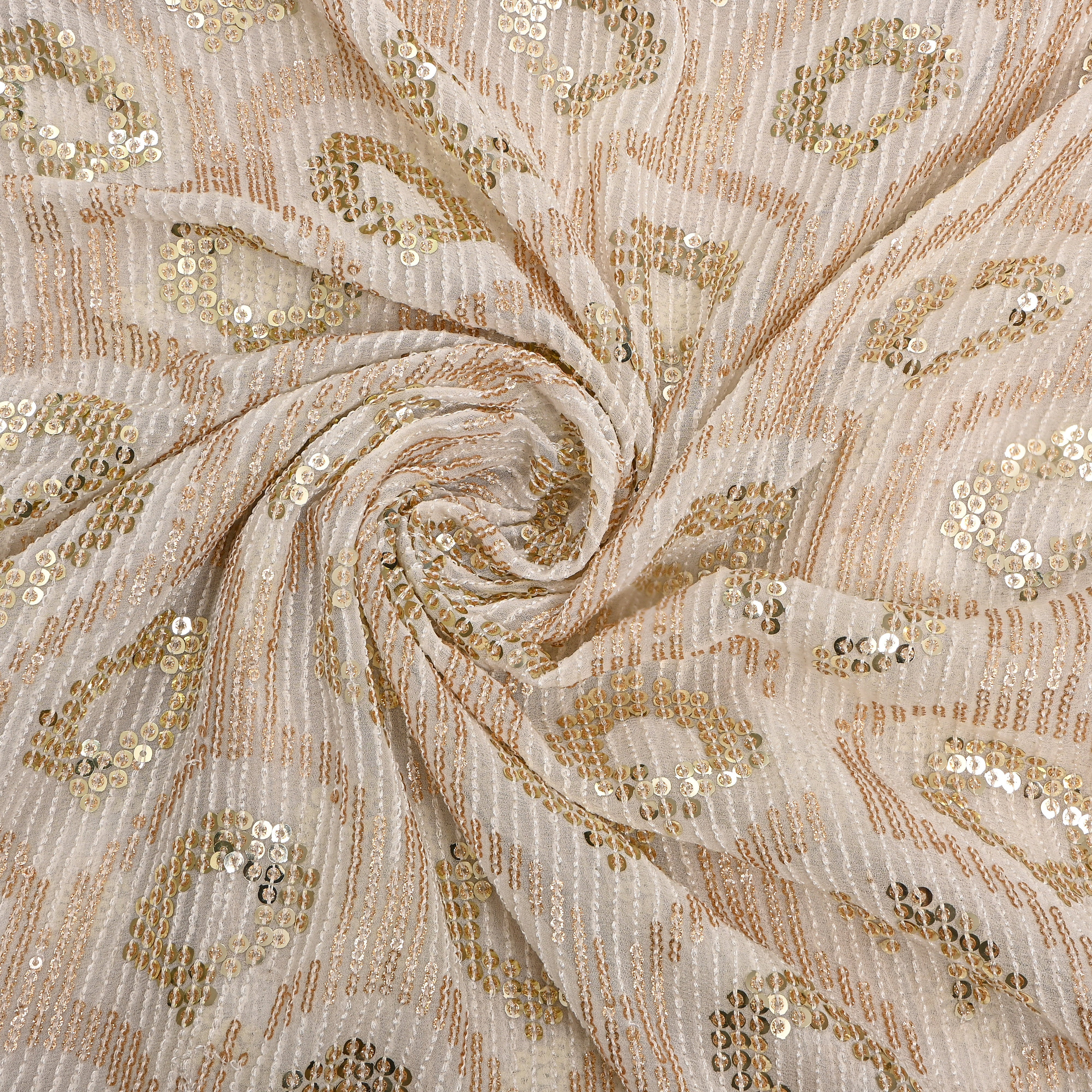 Golden White Embroidery Georgette Fabric