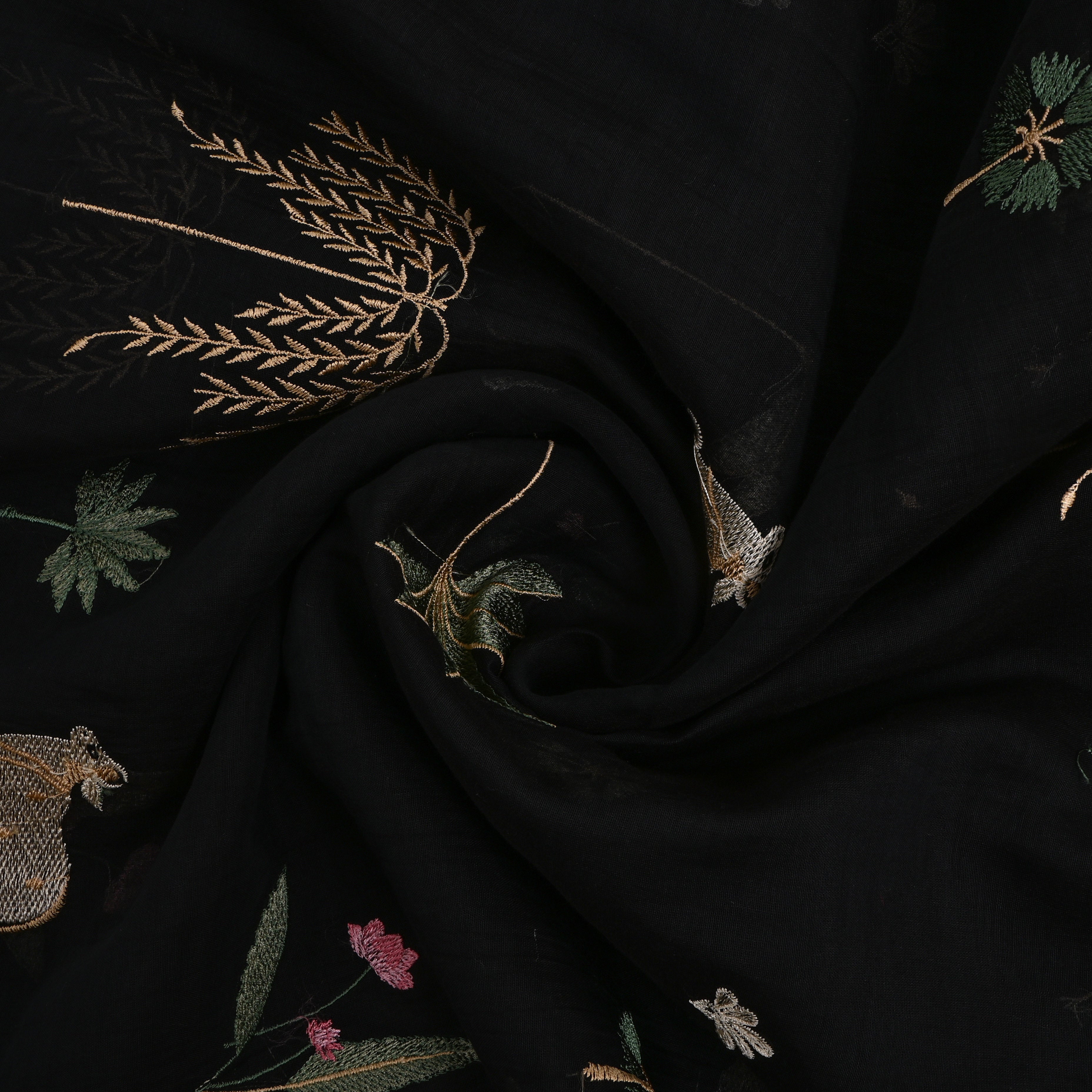 Black Embroidered Chanderi Fabric