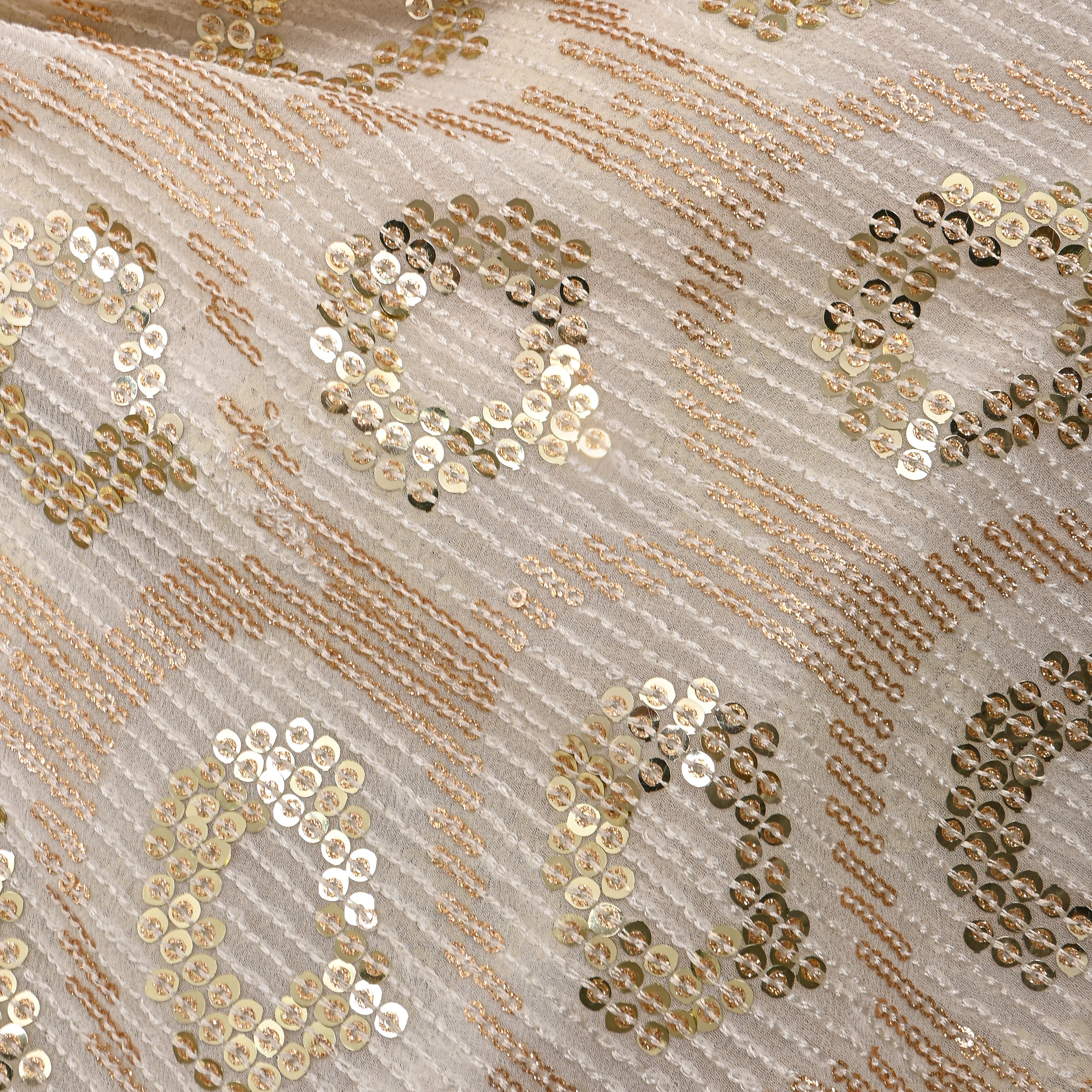 Golden White Embroidery Georgette Fabric