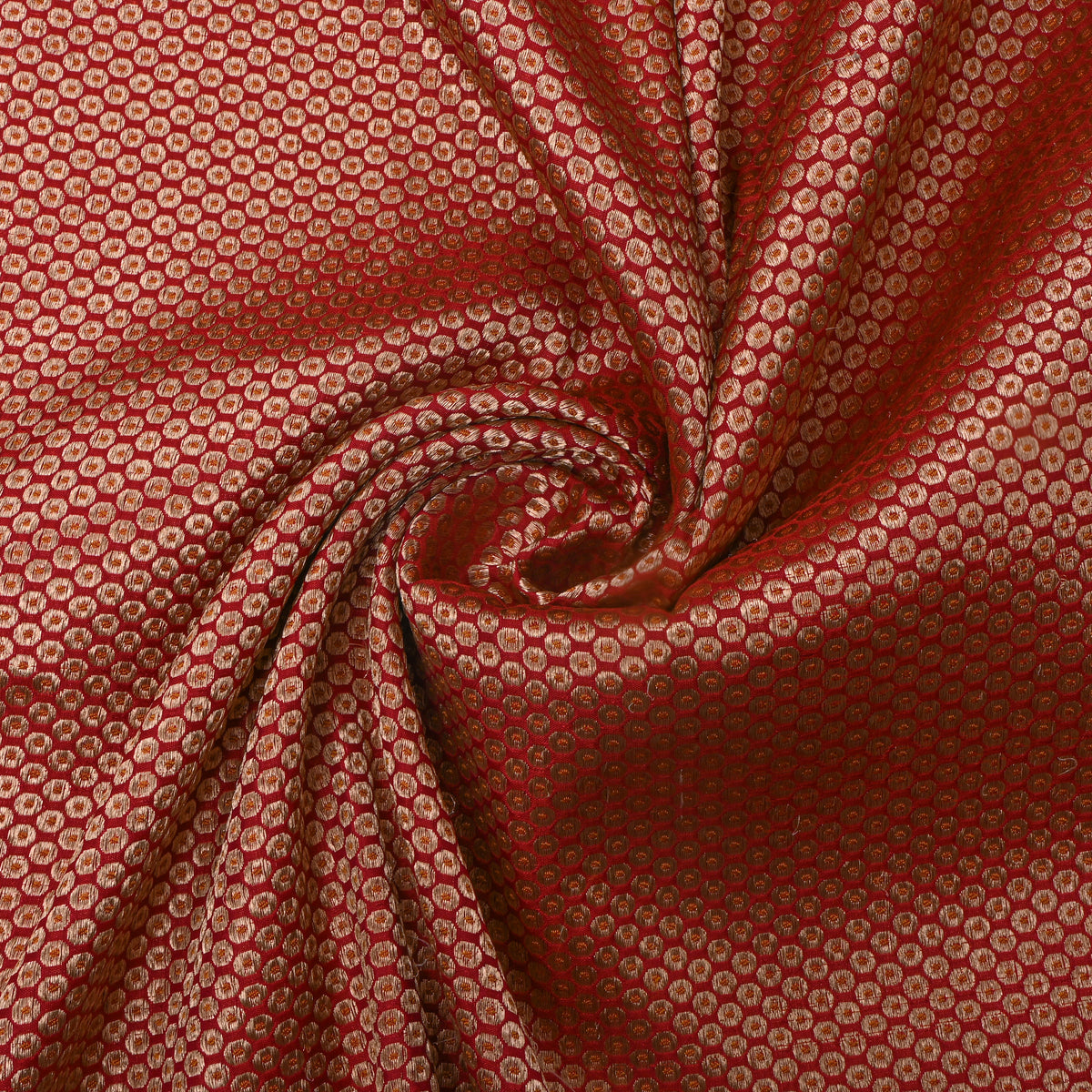 Orange Gold Butti Jamawar Silk Fabric