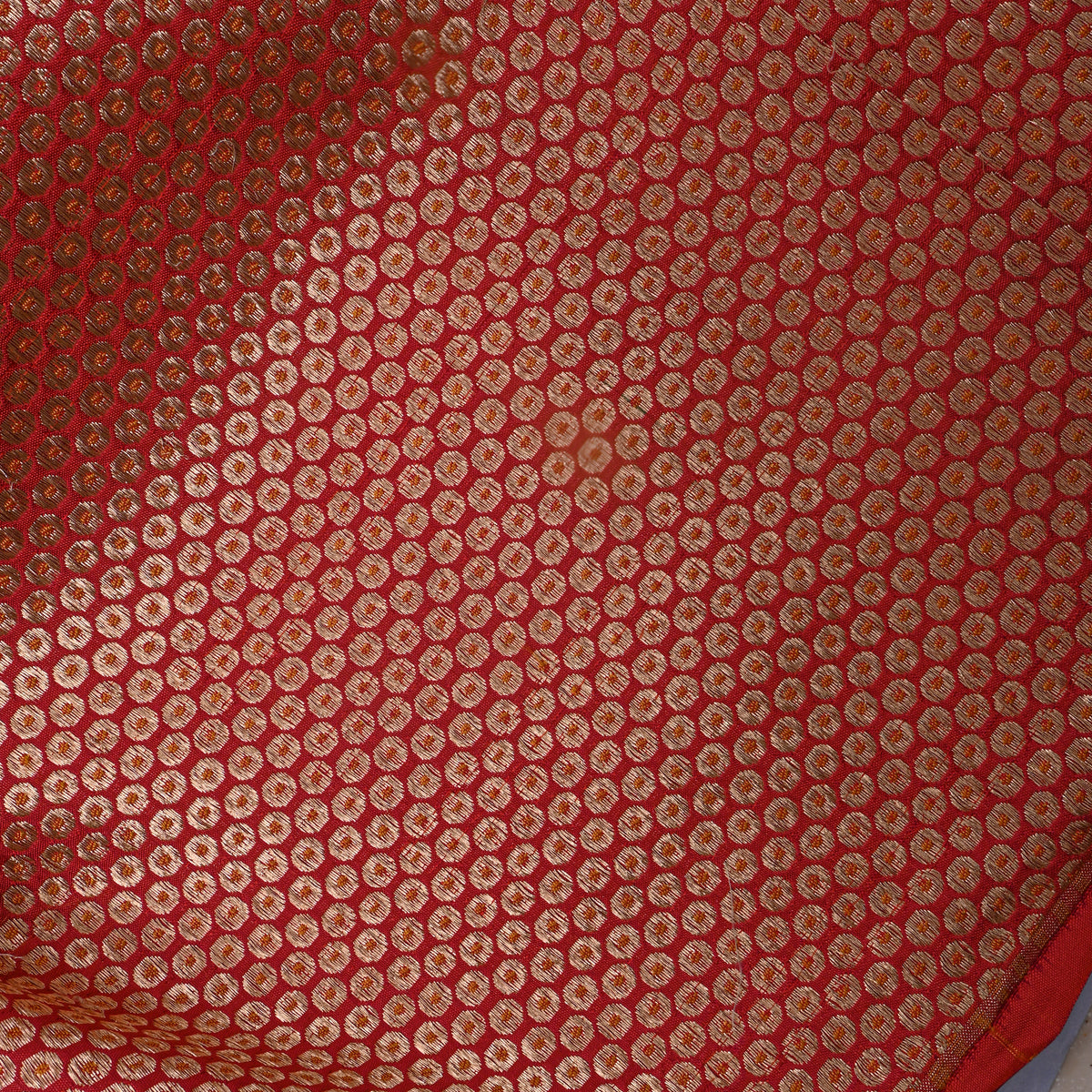 Orange Gold Butti Jamawar Silk Fabric