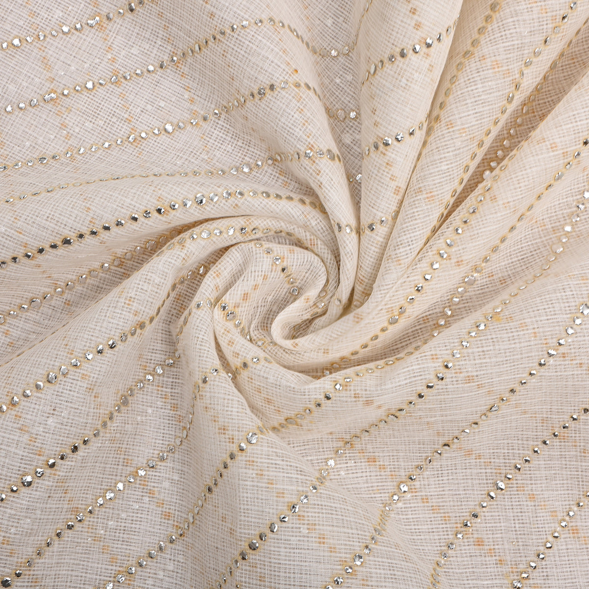 Neutral White Foil Striped Kota Doria Fabric